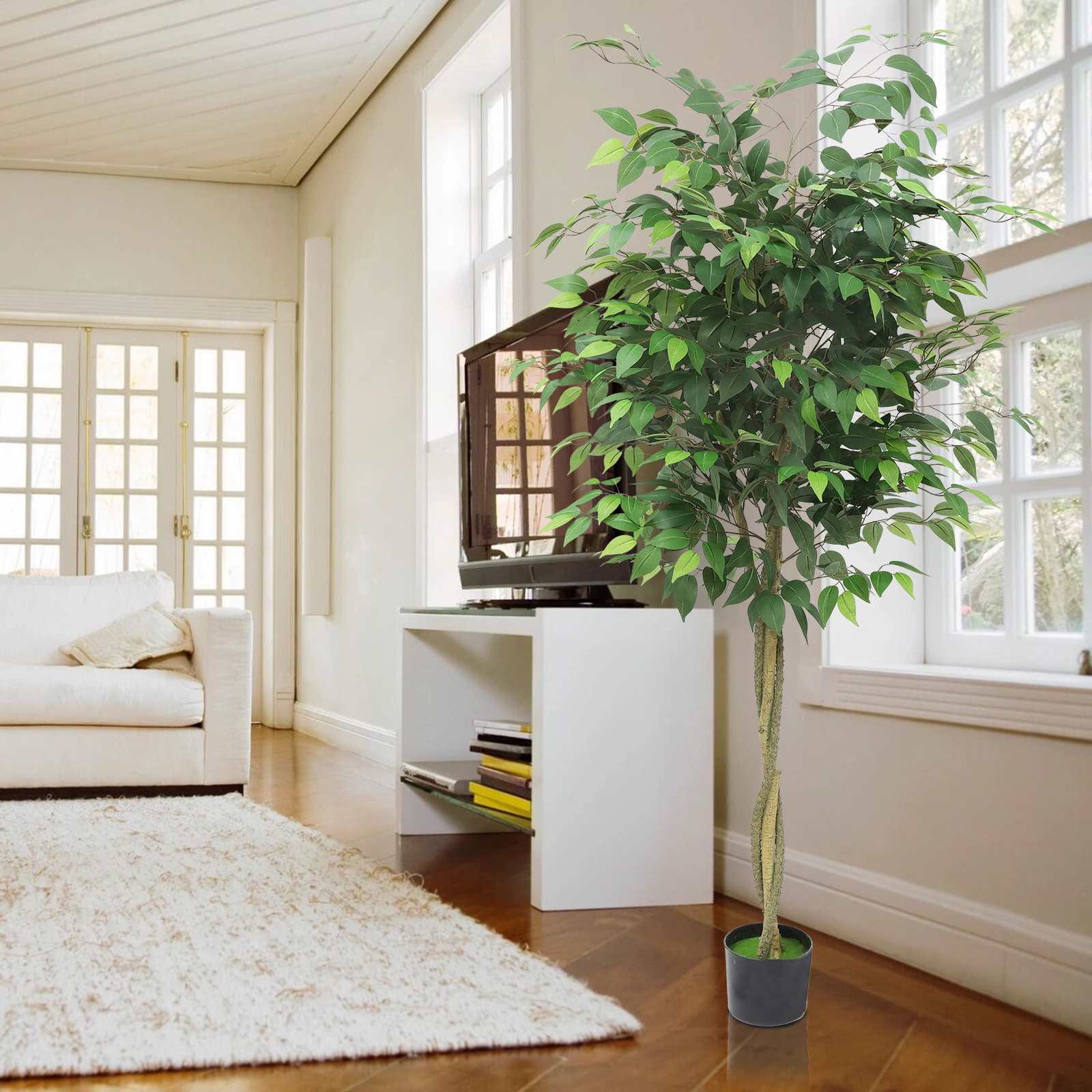 WhizMax 2GGL-PHO-16DII9RO Trees Artificial Indoor 6 FT Fake Banyan Trees  Artificial Plants With Silk Leaves and PE Trunks  Faux Banyan Trees for Home Office Decor