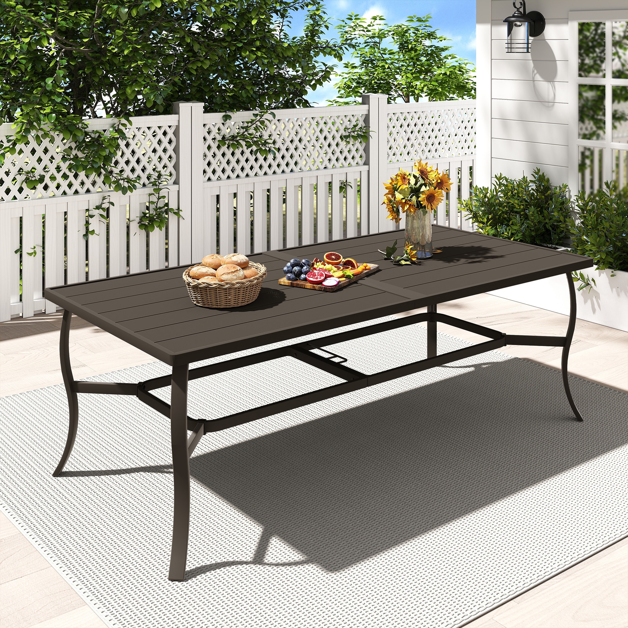 AluLux Rectangle Outdoor Dining Table 39.8-in W x 84.1-in L with Umbrella Hole