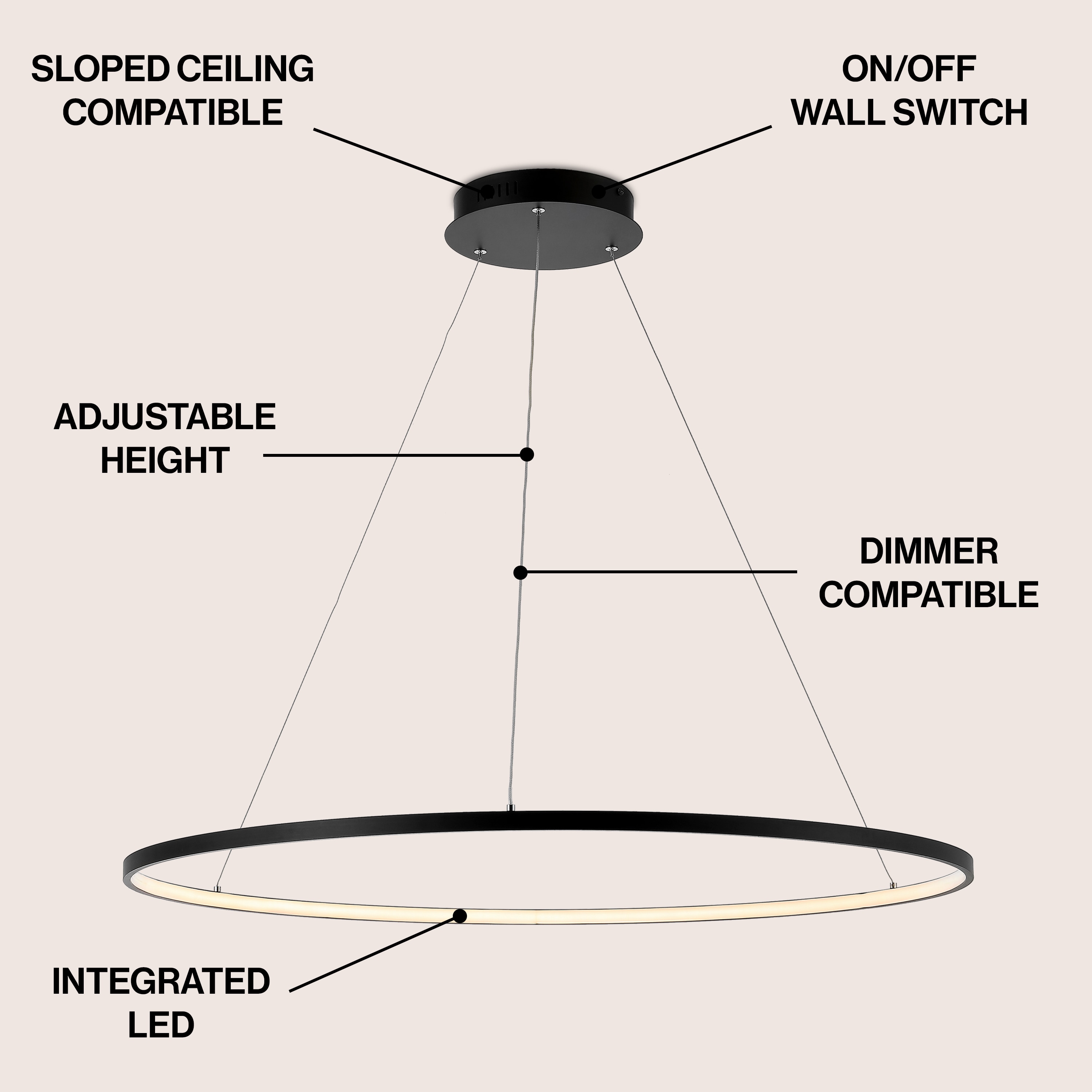 Circulo 74" Matte Black Minimalist Industrial LED Pendant