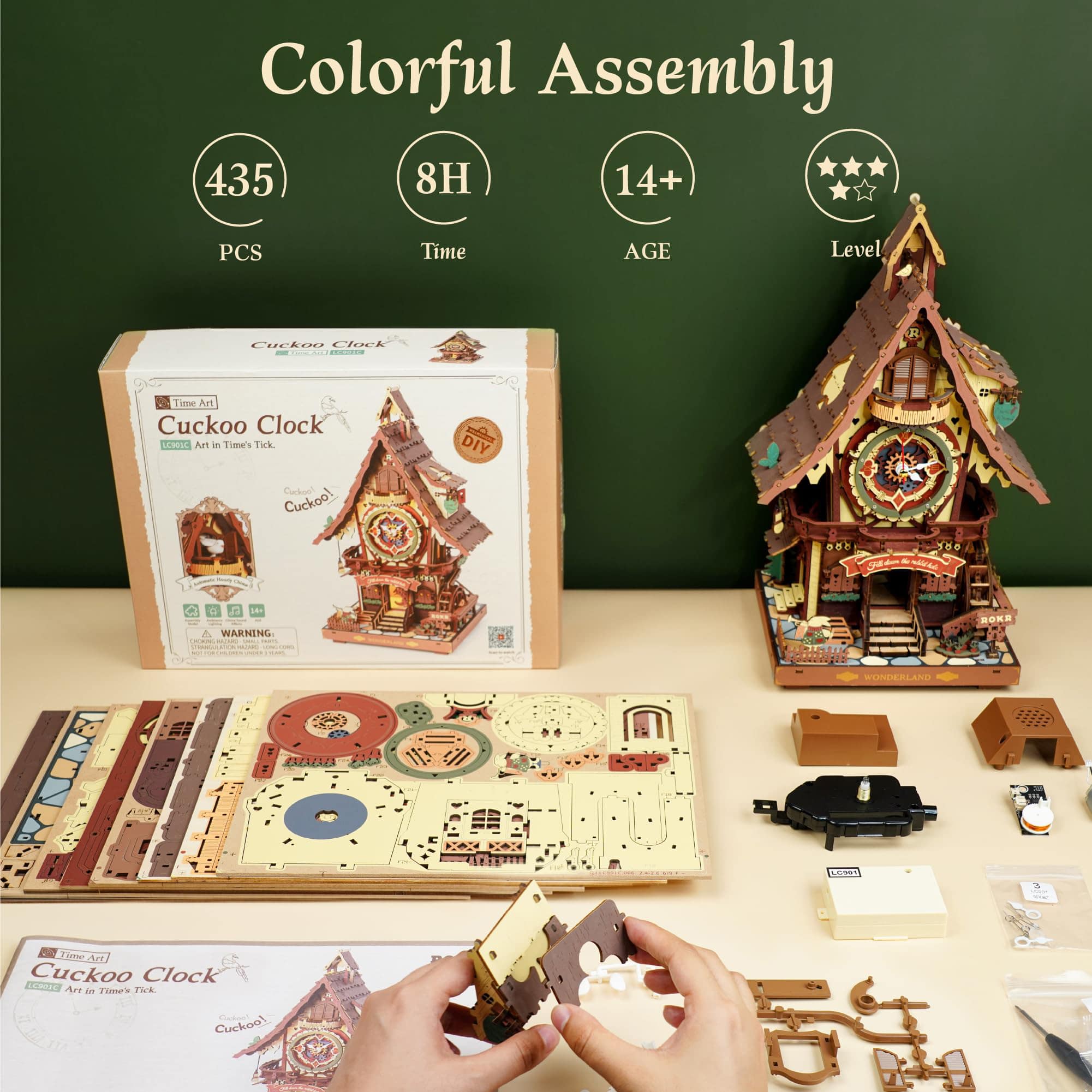 Etokfoks 435pcs 3D Wooden Cuckoo Clock Puzzle Functional