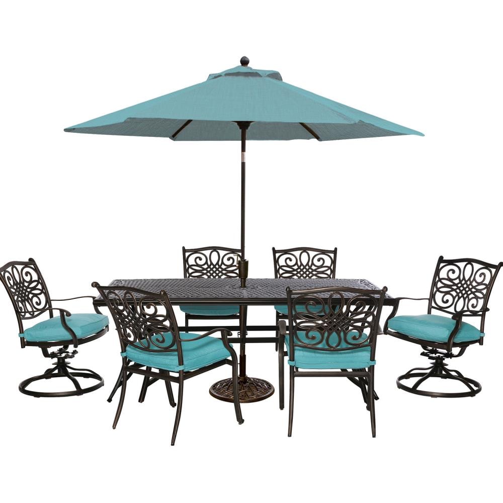 Hanover TRADDN7PCSW-B-SU Traditions 7-Piece Bronze Patio Dining Set with Blue Cushions