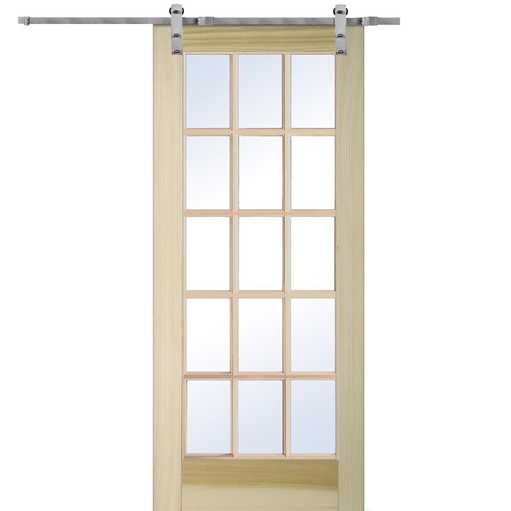 MMI DOOR ZL09569 36-in x 80-in Unfinished Poplar Clear Glass Solid Core Unfinished Poplar Veneer Single Barn Door (Hardware Included)
