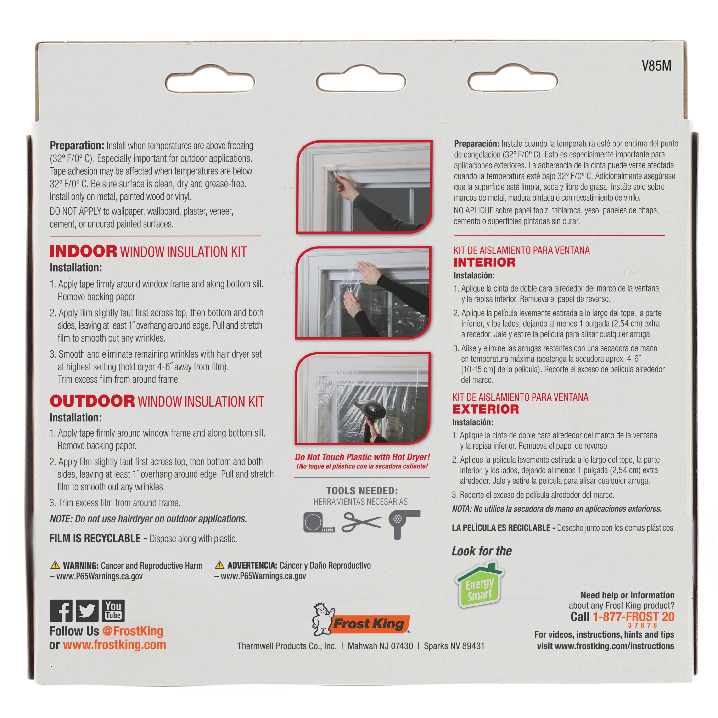 2 Window Insulation Kit Shrink Film Clear Keep out Draft & Humidity 60 x 72  Inch