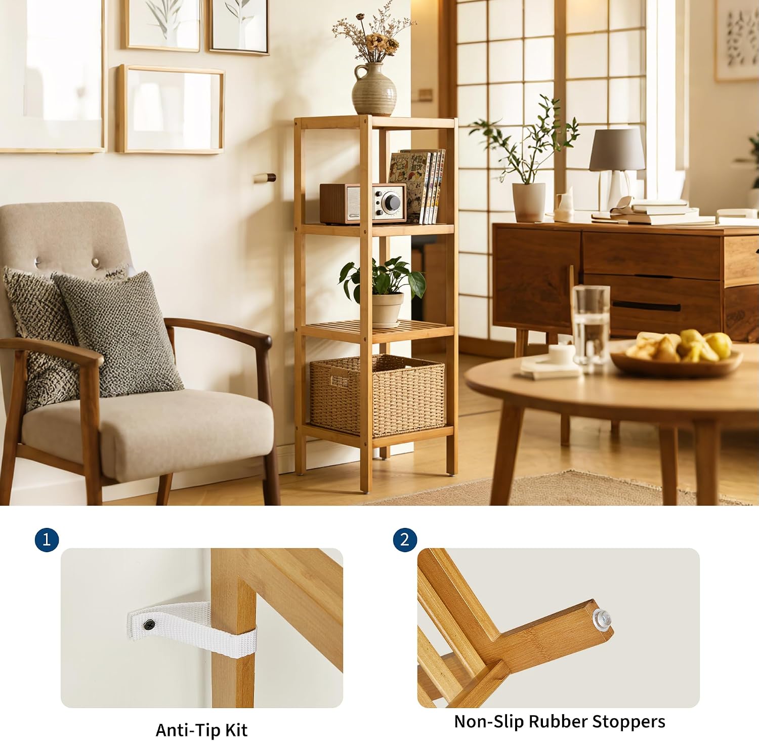 GAOMON 13-in W 4-Tier Slim Bookcase Narrow Open Display Shelving Unit