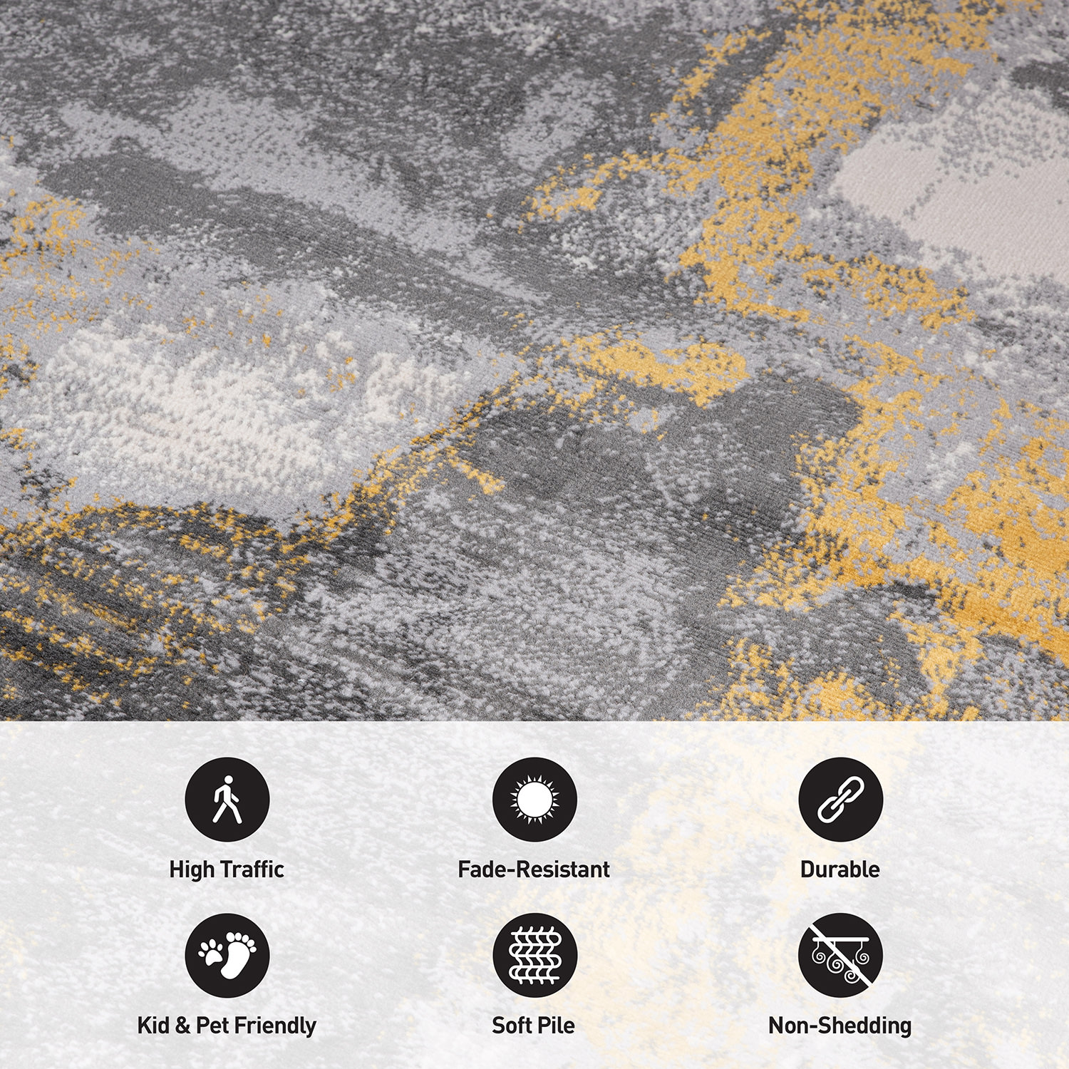 Brighton Yellow and Gray Abstract 5' x 7' Stain-Resistant Synthetic Area Rug
