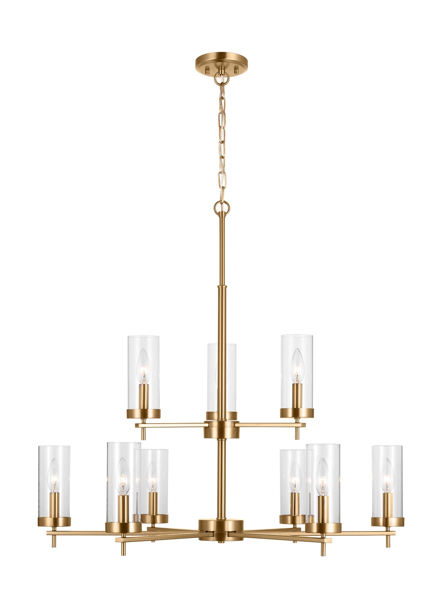 Generation Lighting 3190309EN-848 Zire 9 -Light Satin Brass Modern/contemporary For Use in Dining Rooms, Foyers, Living Rooms Chandelier