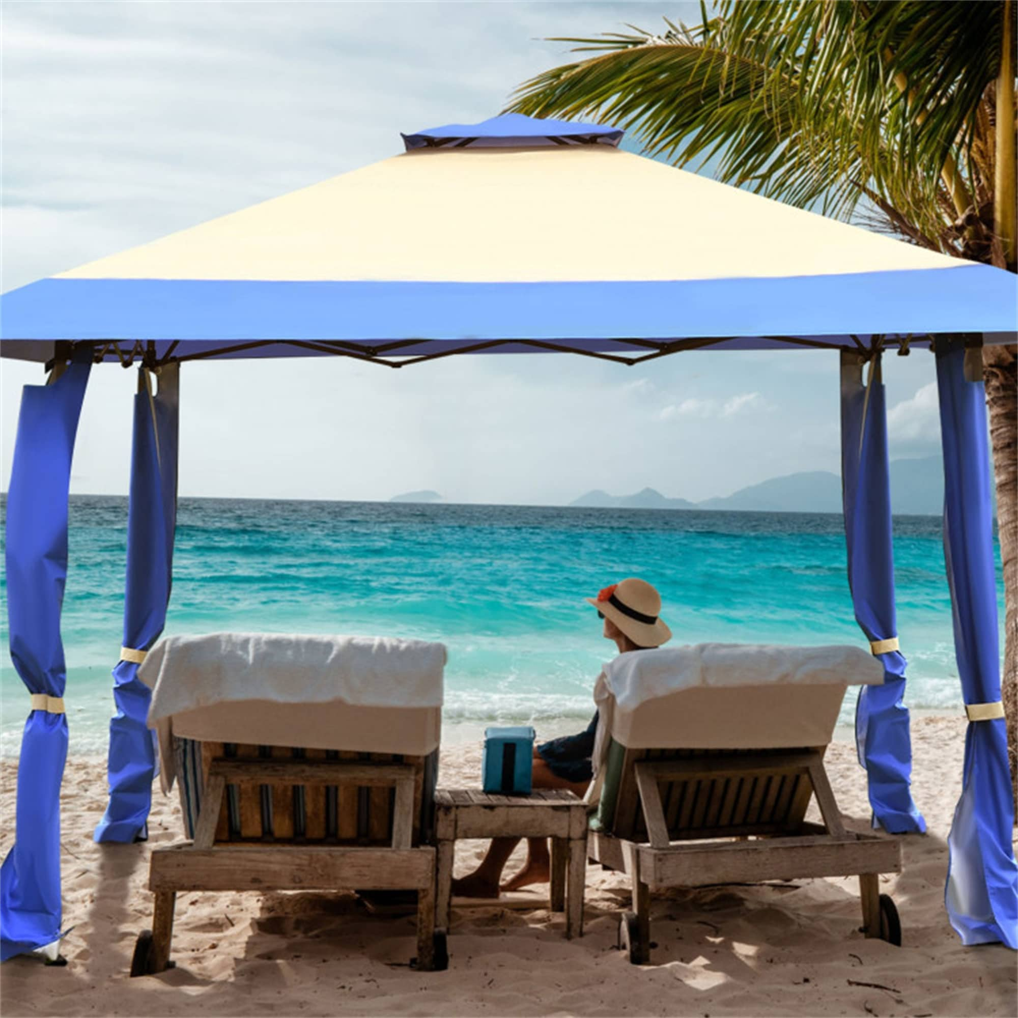 BABOOM 13 ft x 13 ft Pop Up Gazebo Square Blue Metal Polyester Roof Pop up Gazebo BOM 194AAA OR at Lowes