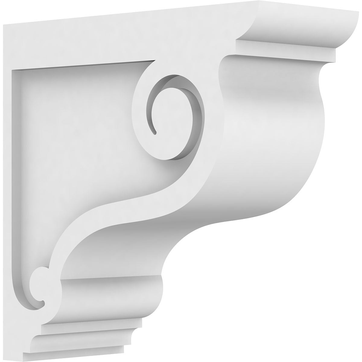 Ekena Millwork CORP03X10X10SCR 3-in x 10-in x 10-in Standard Scroll Unfinished White PVC Paintable Corbel