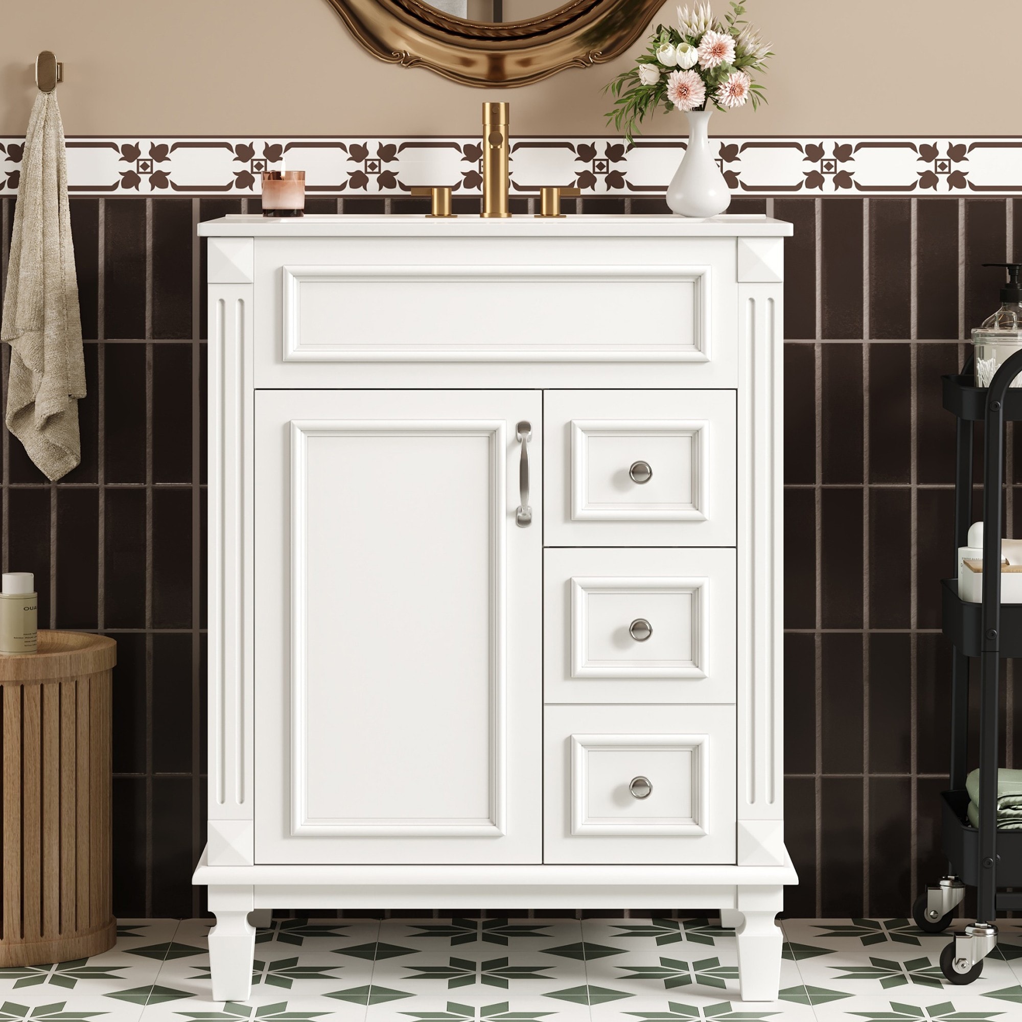 Dexmalle -  24-in White Freestanding Single Sink Bathroom Vanity With White Ceramic Top