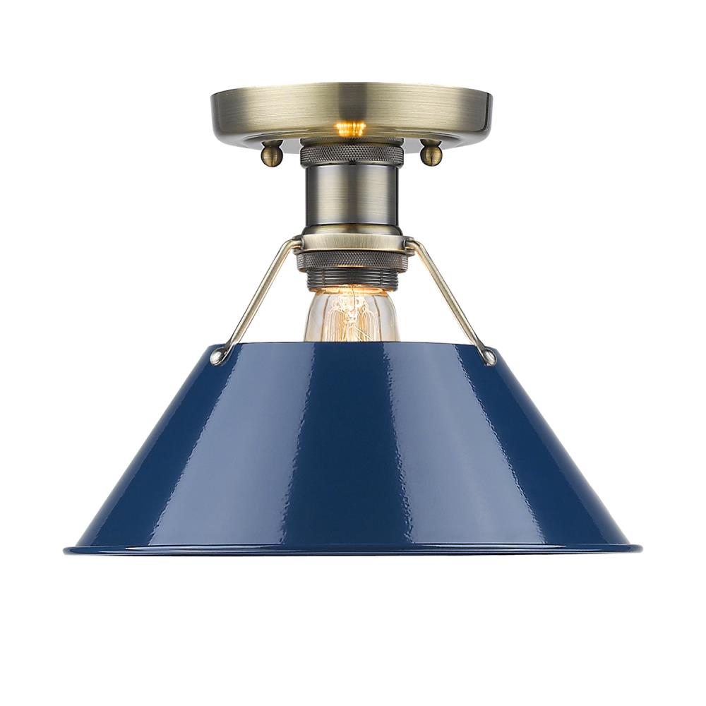 Golden Lighting 3306-FM AB-NVY Orwell 1 -Light 10-in Brushed Brass Flush Mount Light