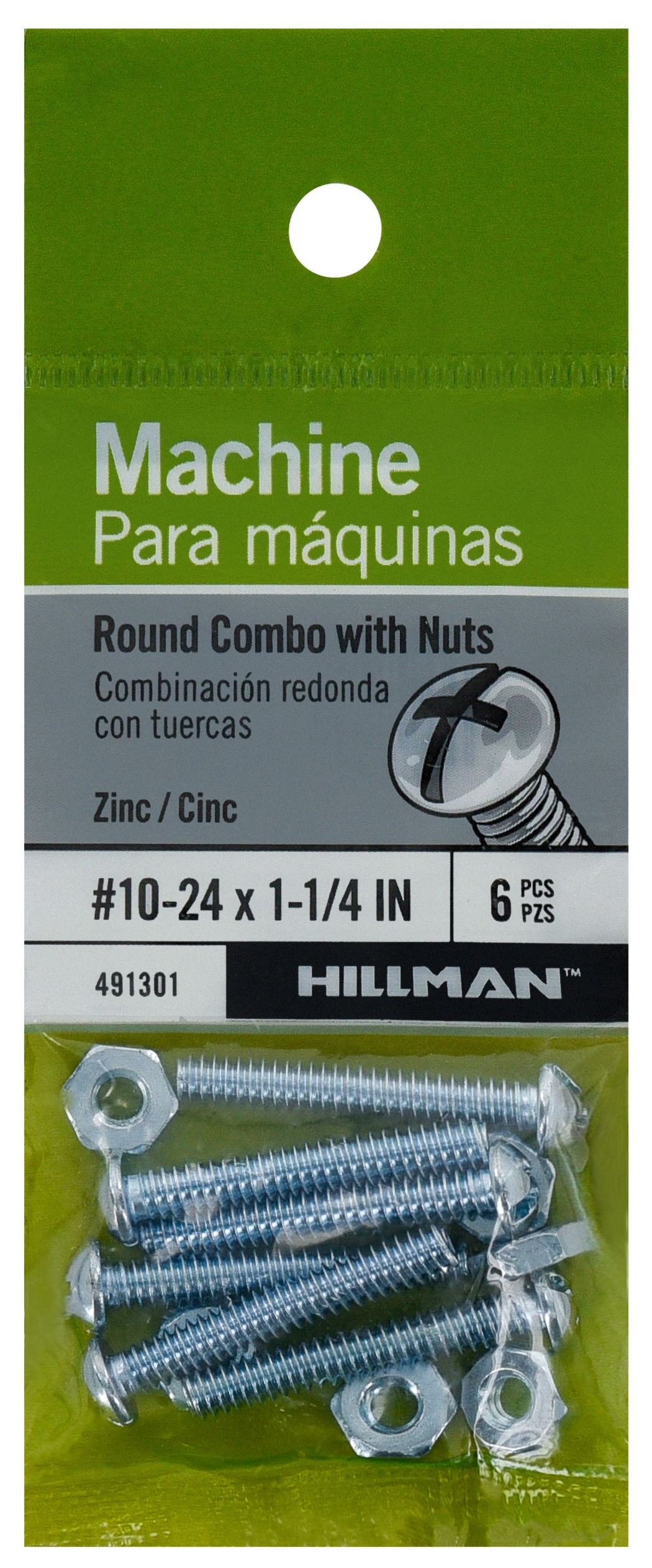 Hillman 491301 #10 - 24 x 1-1/4-in Phillips/Slotted combination -Drive Machine screws ( 6 -Count )