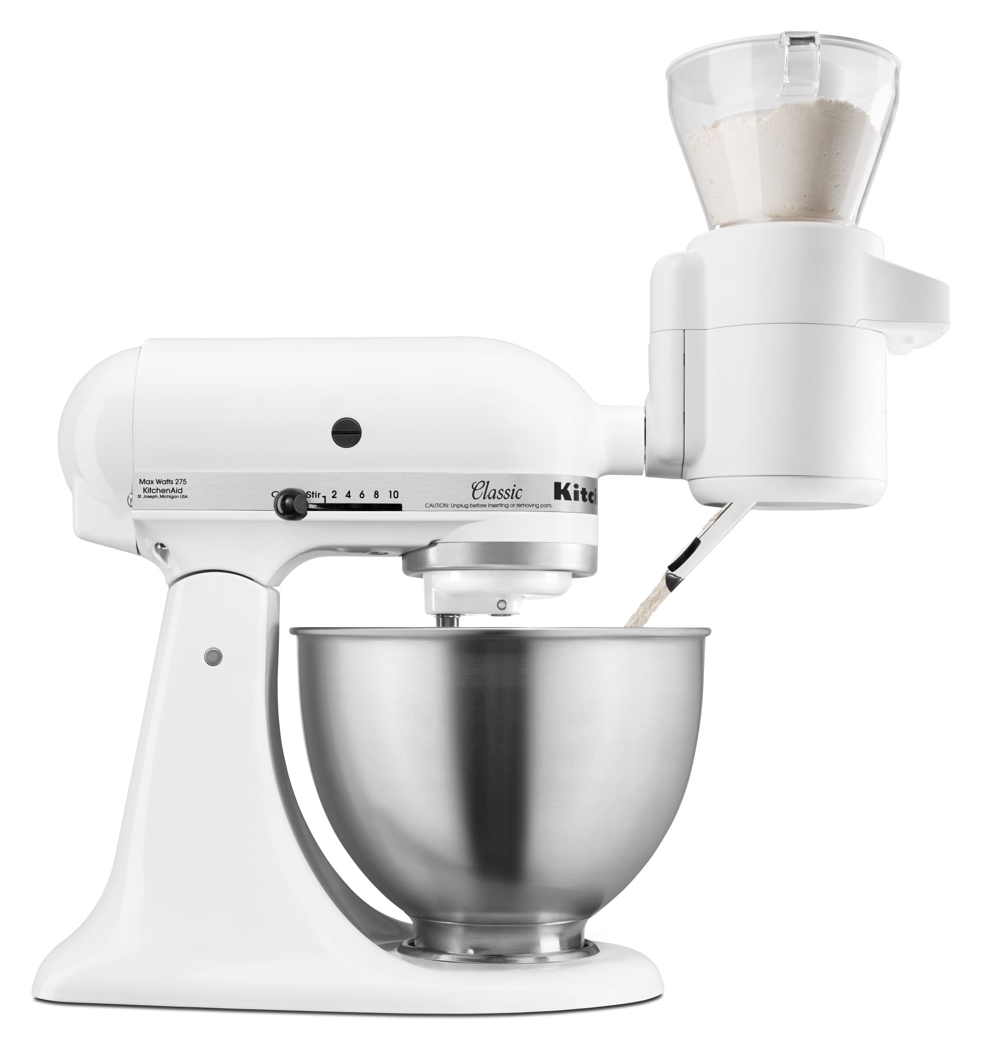 KitchenAid K45SSWH 10 Speed Stand Mixer w/ 4 1/2 qt Stainless Bowl &  Accessories, White, 120v