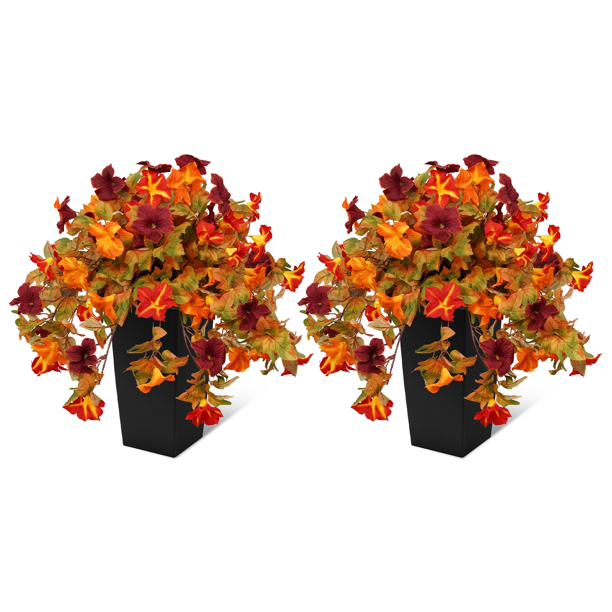 Vitalismo 24-in 2 Pack Orange Indoor/Outdoor Floor Morning Glory Artificial Flower in Planter UV Resistant Faux Fall Flowers for Front Porch Patio Autumn Seasonal Decor