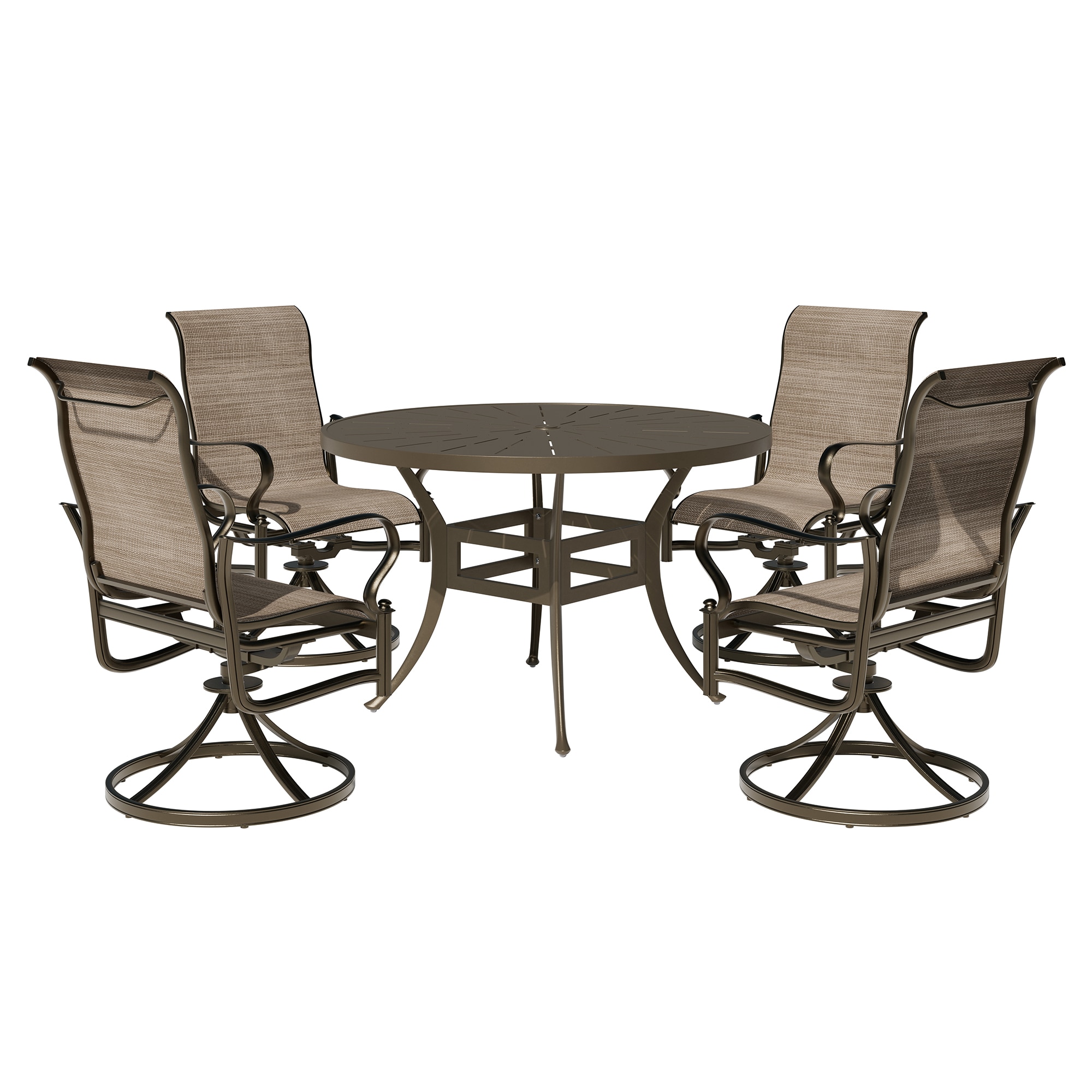 Clihome CL-ODTCJ0CR 5 Piece Outdoor Dining Set 5 -Piece Brown Patio Dining Set Aluminum Round Table with 4 Brown Swivel Chairs