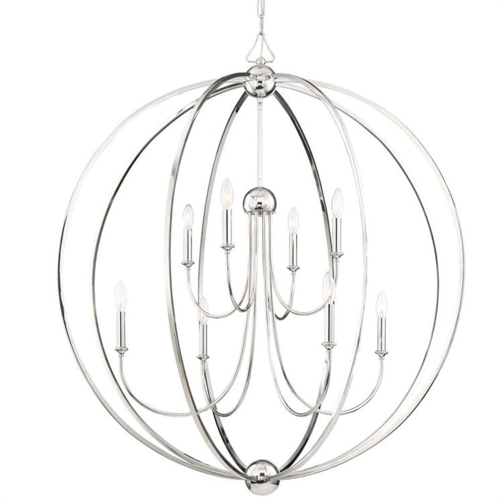 Elegant Sylvan 8-Light Polished Nickel Chandelier with White Silk Shades