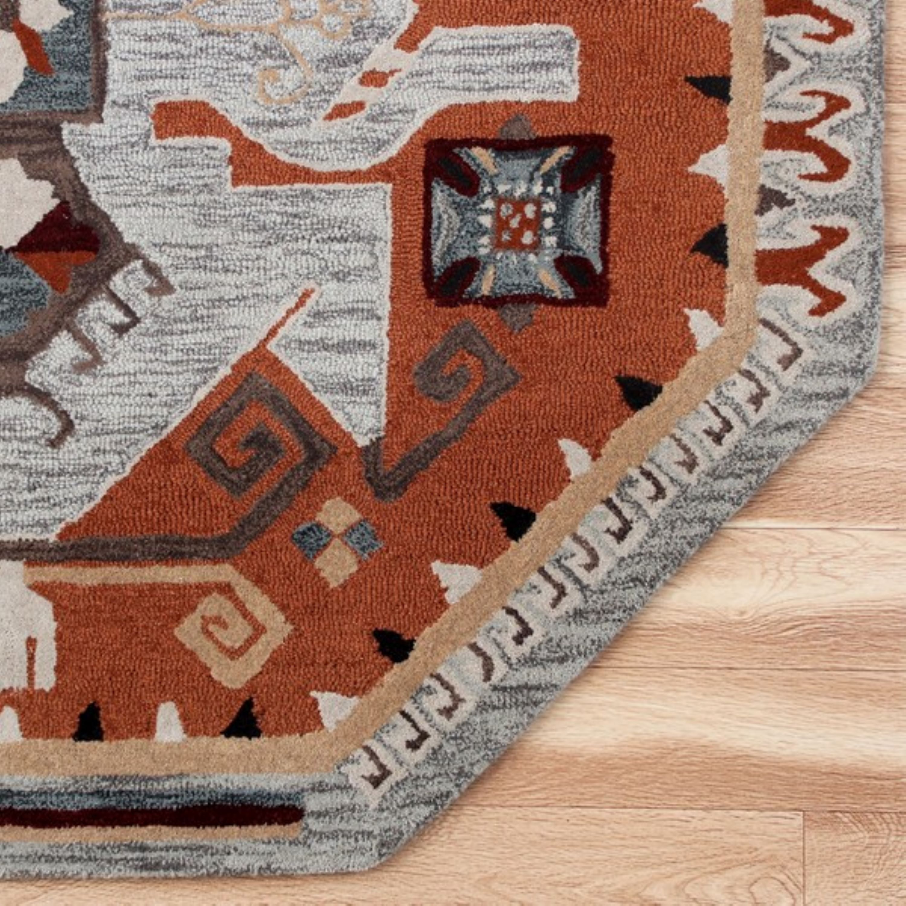 Handmade Gray and Terracotta Wool Round Rug, 4 ft