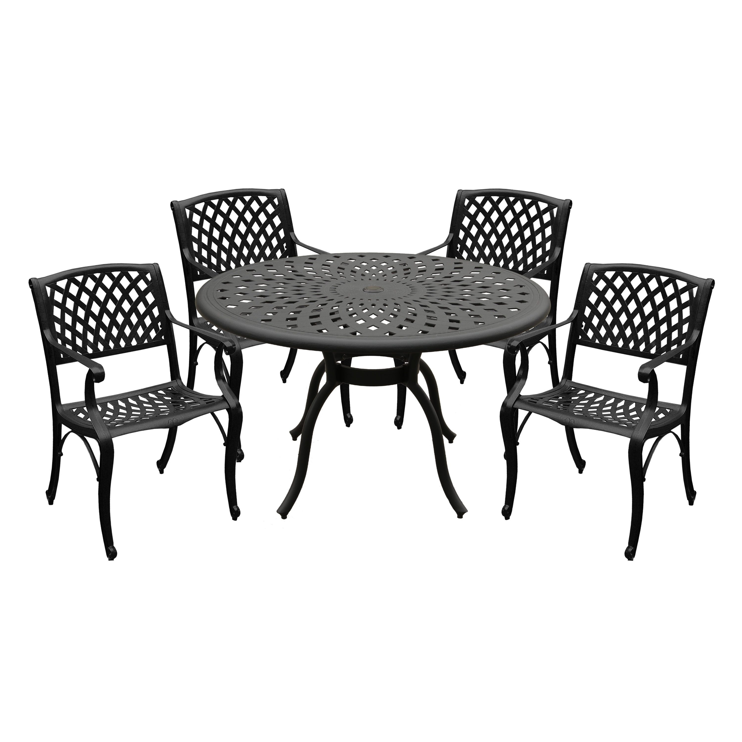 Black 48" Round Aluminum Mesh Patio Dining Set with Four Chairs
