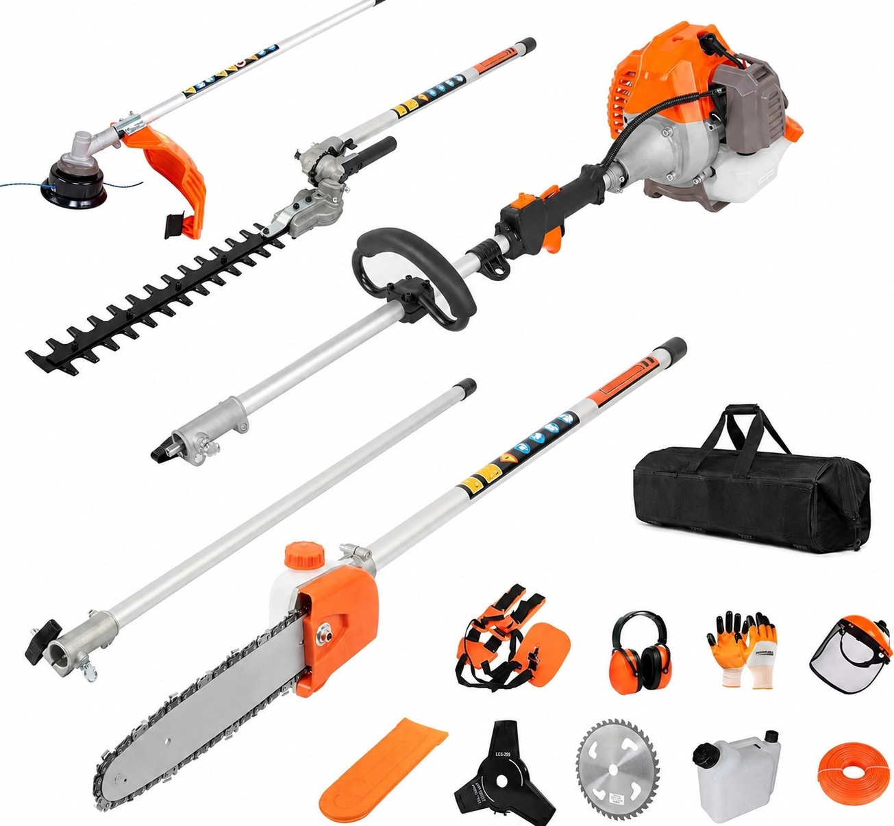 Etokfoks  42 7 cc Gas Powered Multifunction Yard Tool with Pole Saw Hedge Trimmer String Trimmer and Extension Pole