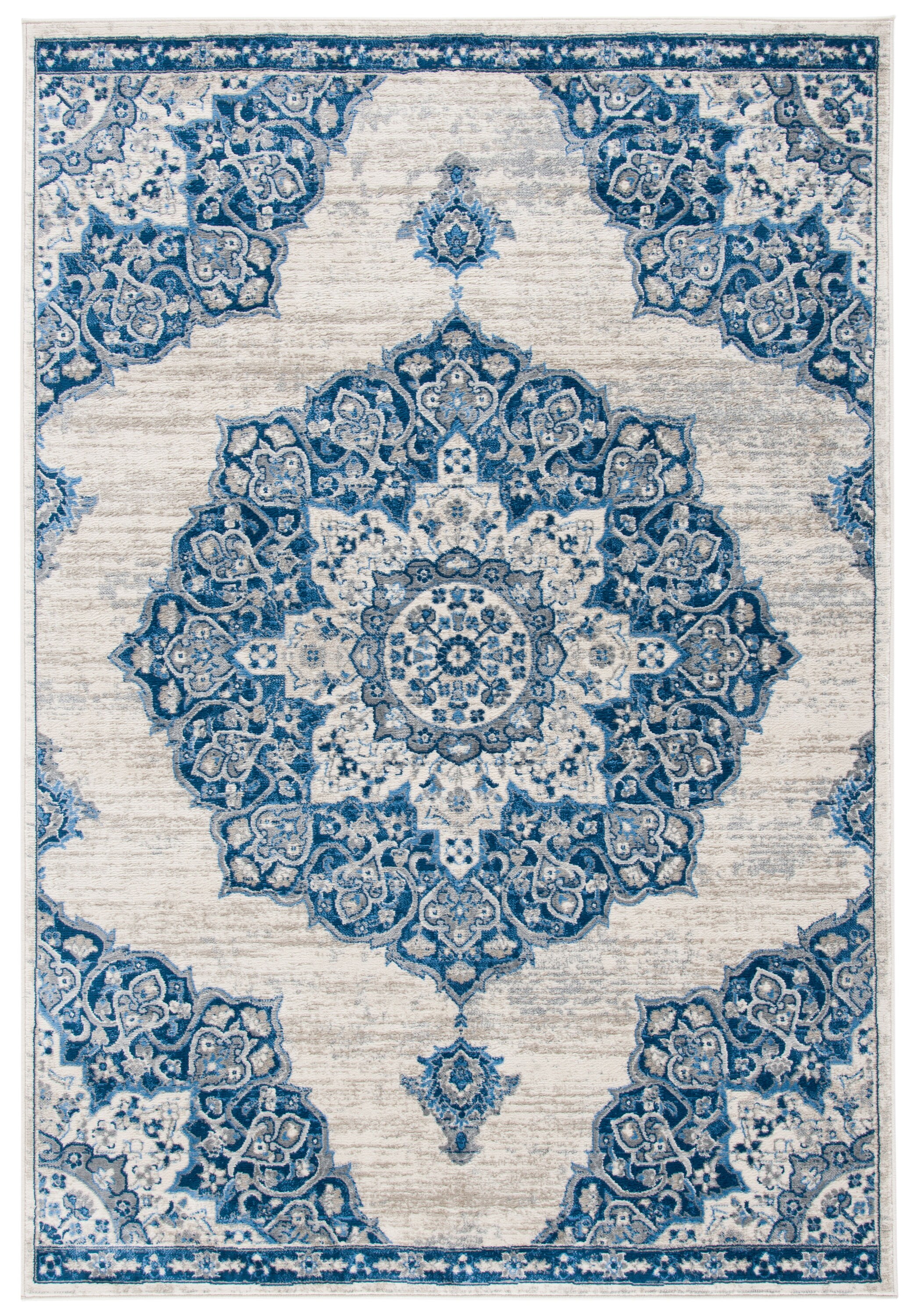 Safavieh BNT802D-6 Brentwood Coral 6 x 9 (ft) Loomed Polypropylene Ivory/Navy Rectangular Indoor Distressed/Overdyed Vintage Area rug