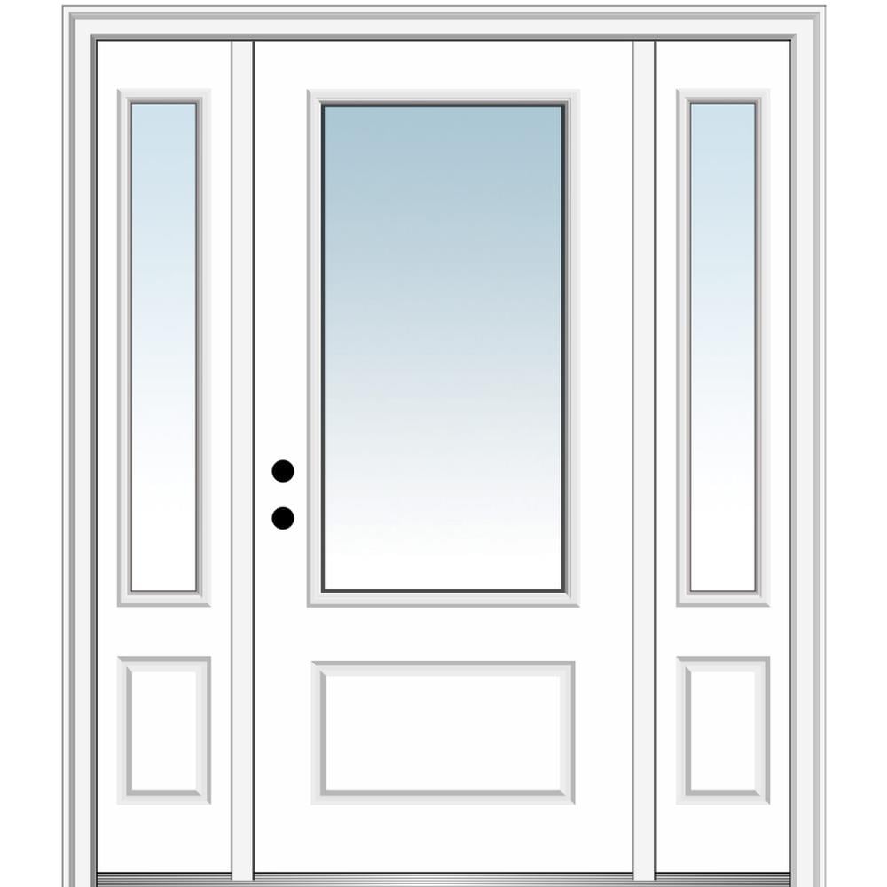 MMI DOOR ZZ29439R 60-in x 80-in x 6-9/16-in Fiberglass 3/4 lite Right-hand inswing Primed Prehung Front Door with Sidelights with Brickmould Insulating core