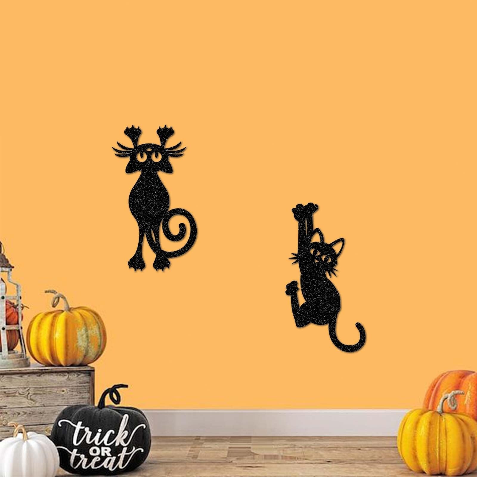 LAIFUCAM Halloween Black Cat Wall Sticker Set Large Glitter Cat ...