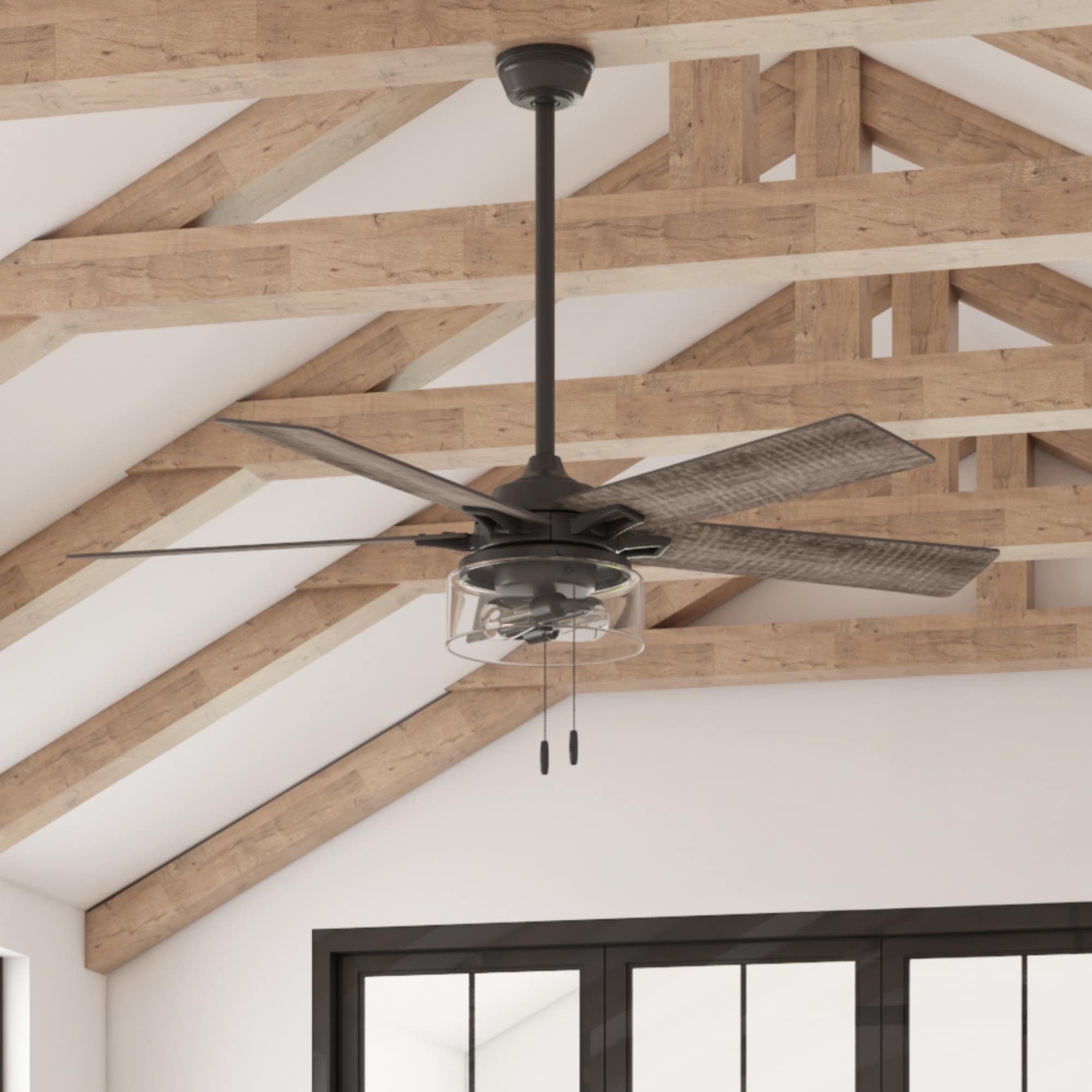 Harbor Breeze 42463 Hathaway 52-in Matte Black with Mocha/Driftwood Blades Ceiling Fan With Light ( 5 -Blade )