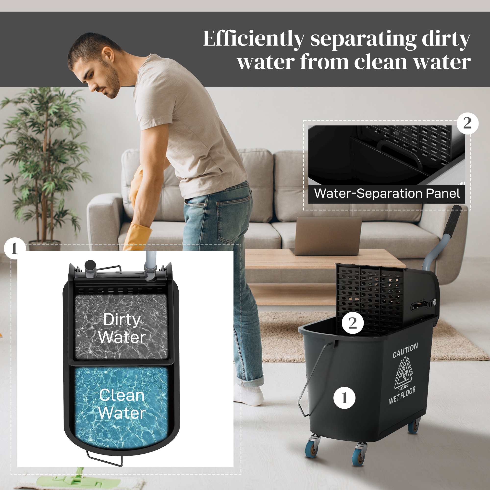 HomCom 720-002V00BK Mop-Wringer-Buckets - View #7