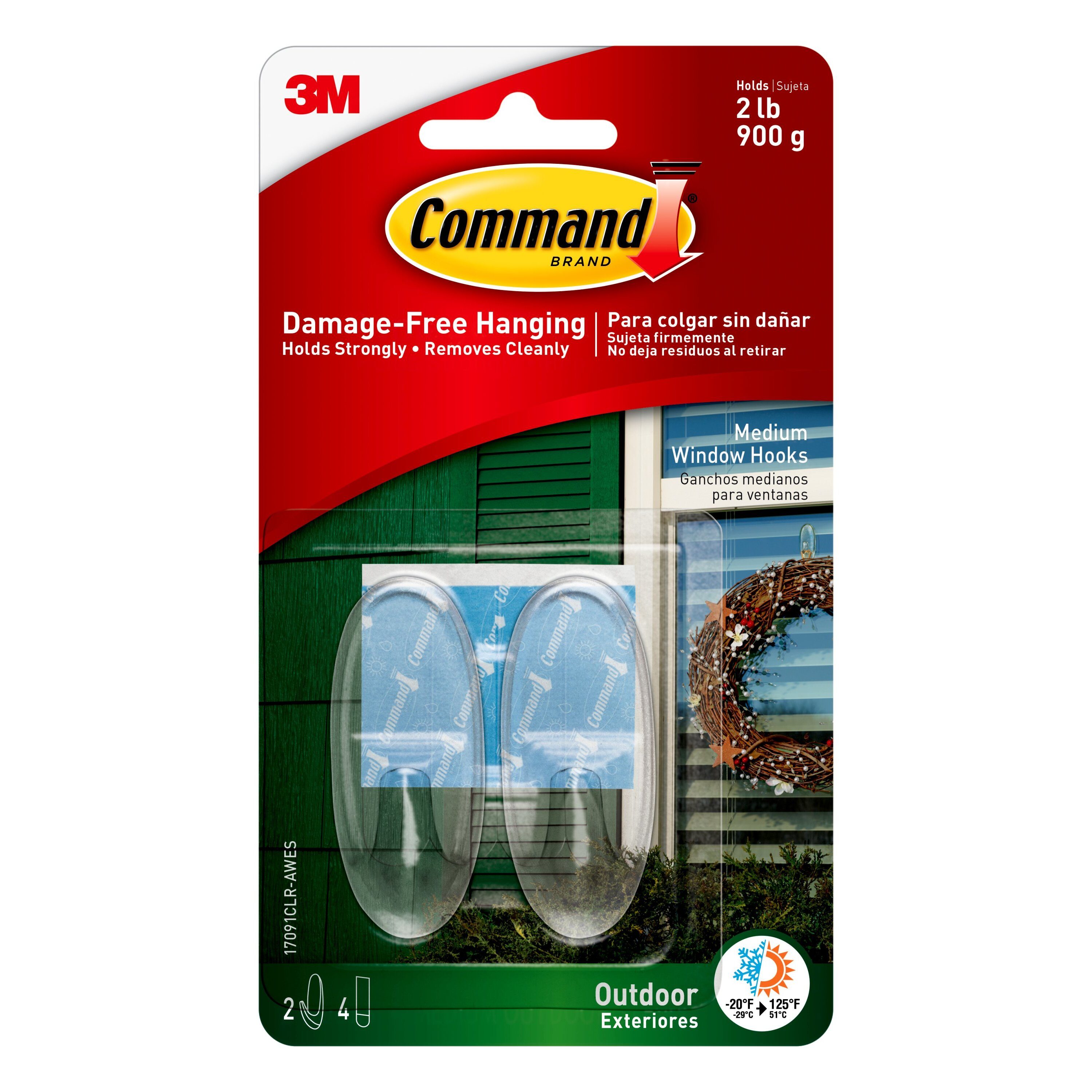 Command Medium Outdoor 2-Pack Clear Adhesive Window Hook