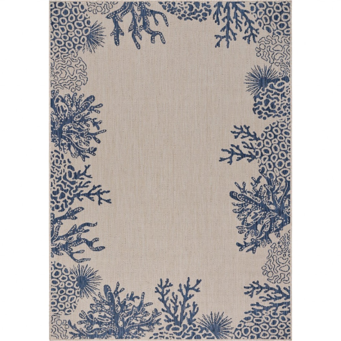 HomeRoots 4000396121 8 x 9 (ft) Polypropylene White Blue Rectangular Indoor/Outdoor Area rug