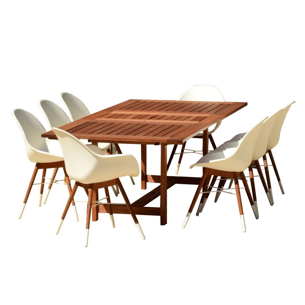 Amazonia BT542 6CHA2CHAARM WT  Eucalyptus 9 -Piece Brown Patio Dining Set Extendable Table Wood Rectangle Table with 8 Brown Stationary Chairs