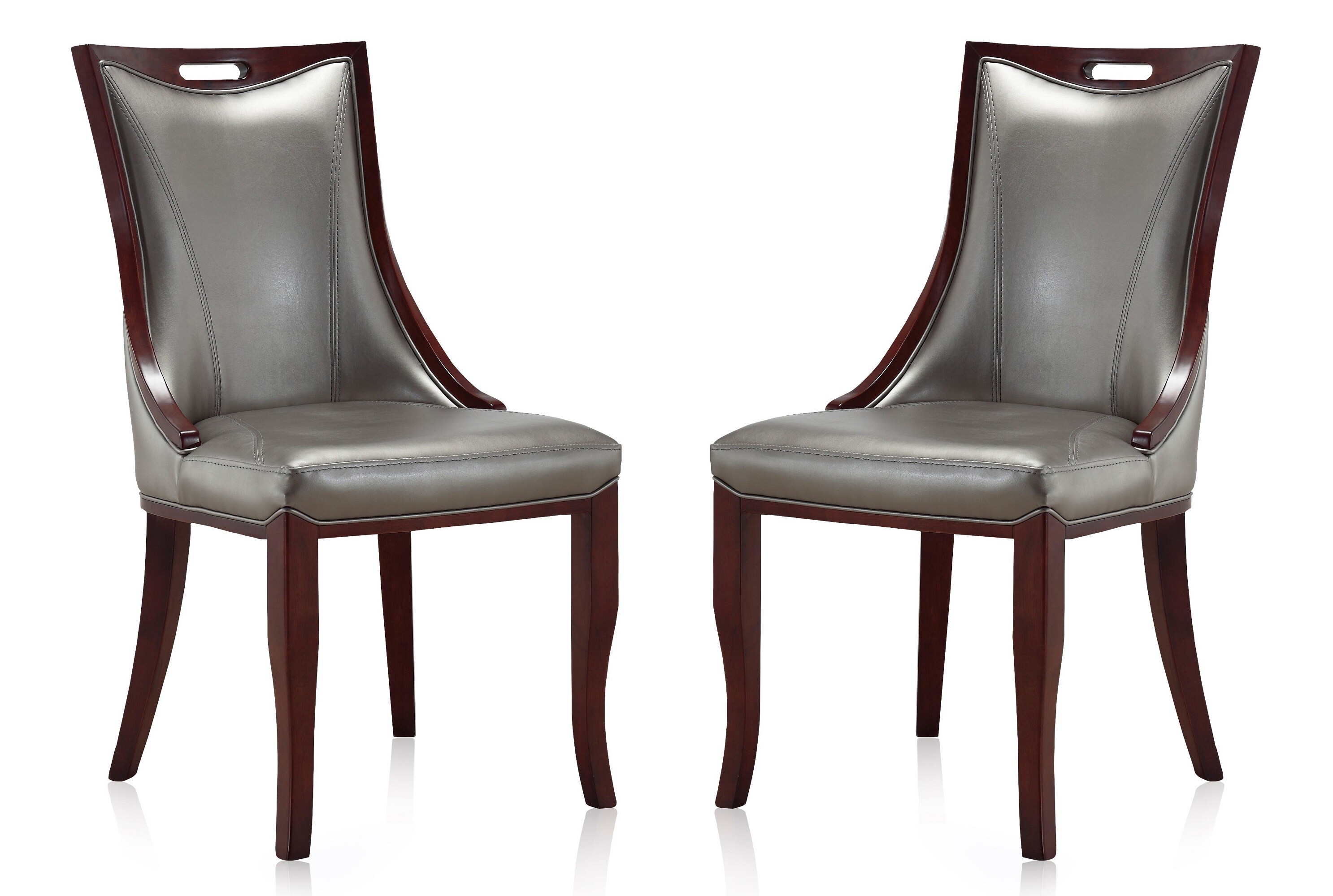 Manhattan Comfort DC002-SV Set of 2 Emperor Traditional Faux Leather Upholstered Dining Side Chair (Wood Frame)