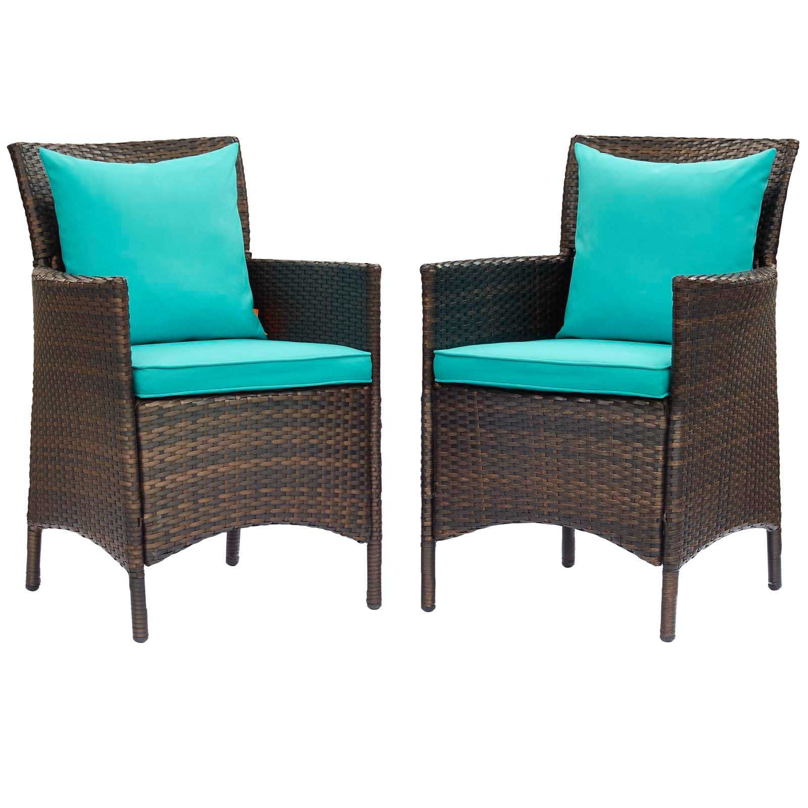  Conduit Outdoor Wicker Rattan Dining Armchair Set of 2 in Brown Turquoise