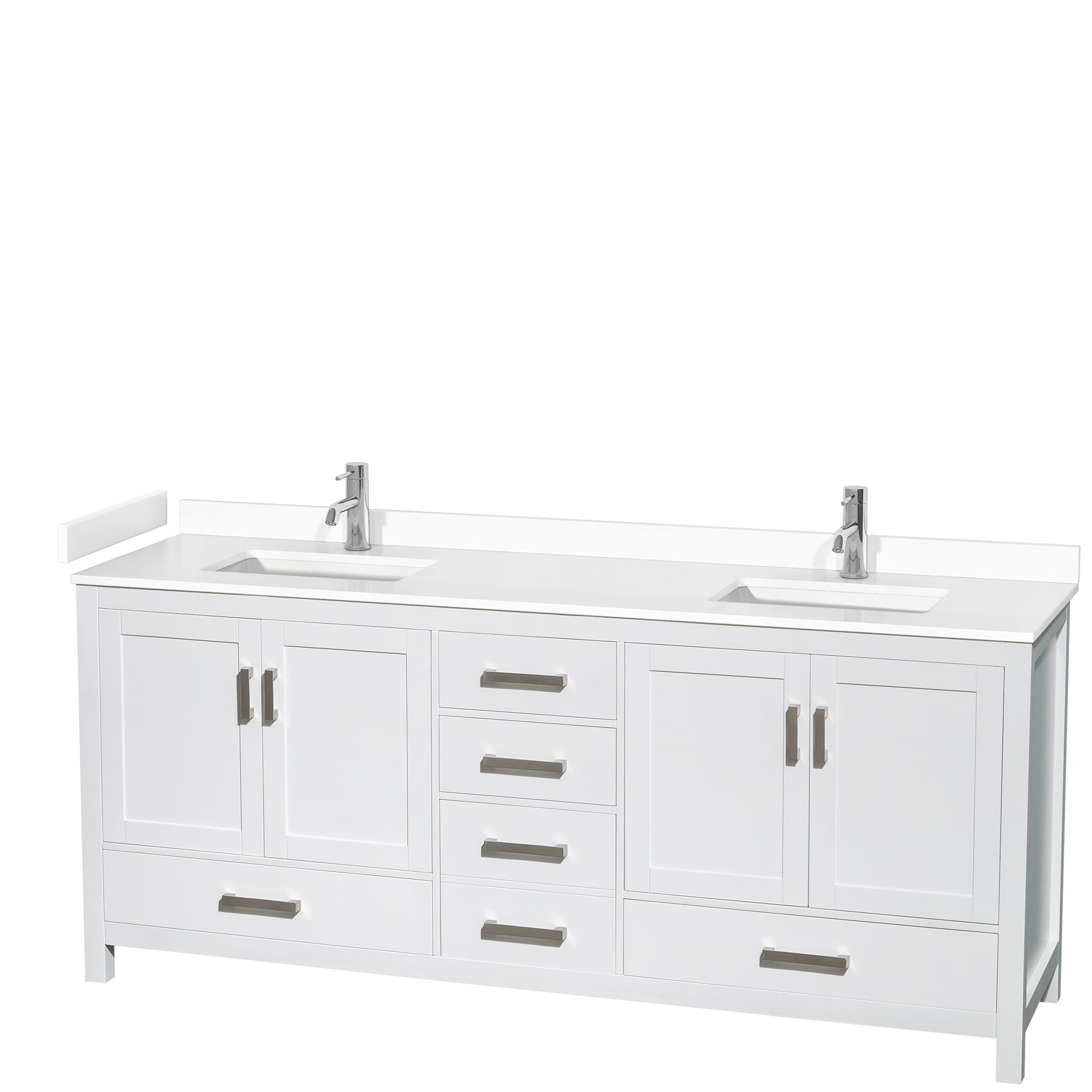 Wyndham Collection WCS141480DWHWCUNSMXX Sheffield 80-in White with Brushed Chrome Trim Undermount Double sink Bathroom Vanity with White Cultured Marble Cultured marble Top