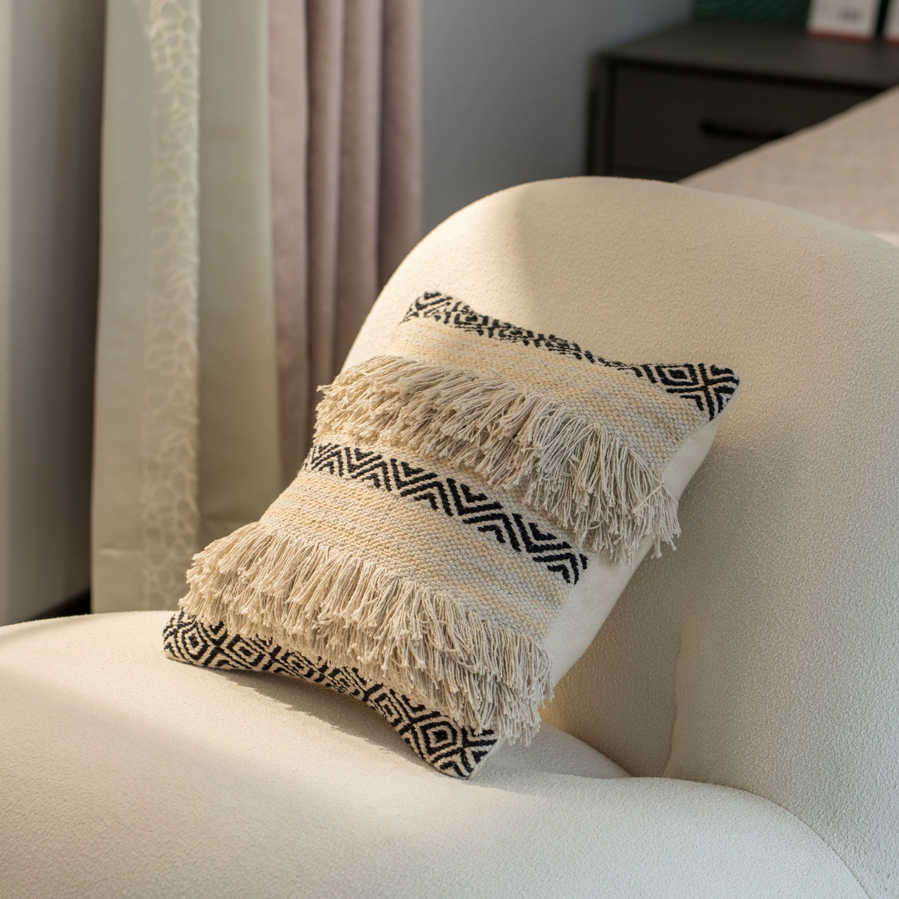 Handwoven 17" Cotton Euro Throw Pillow with Boho Design