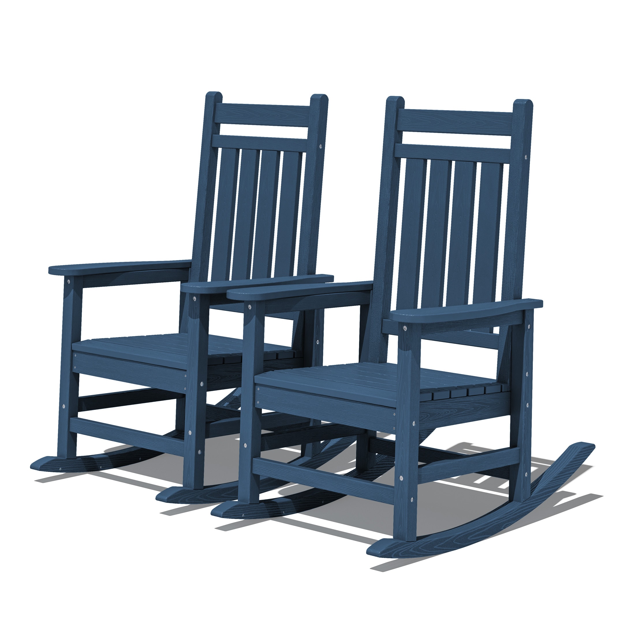 JEAREY TRGY02-NY HDPE High-back Patio Rocking Chair Set of 2 Set of 2 Navy HDPE Frame Rocking Chair with Slat Seat