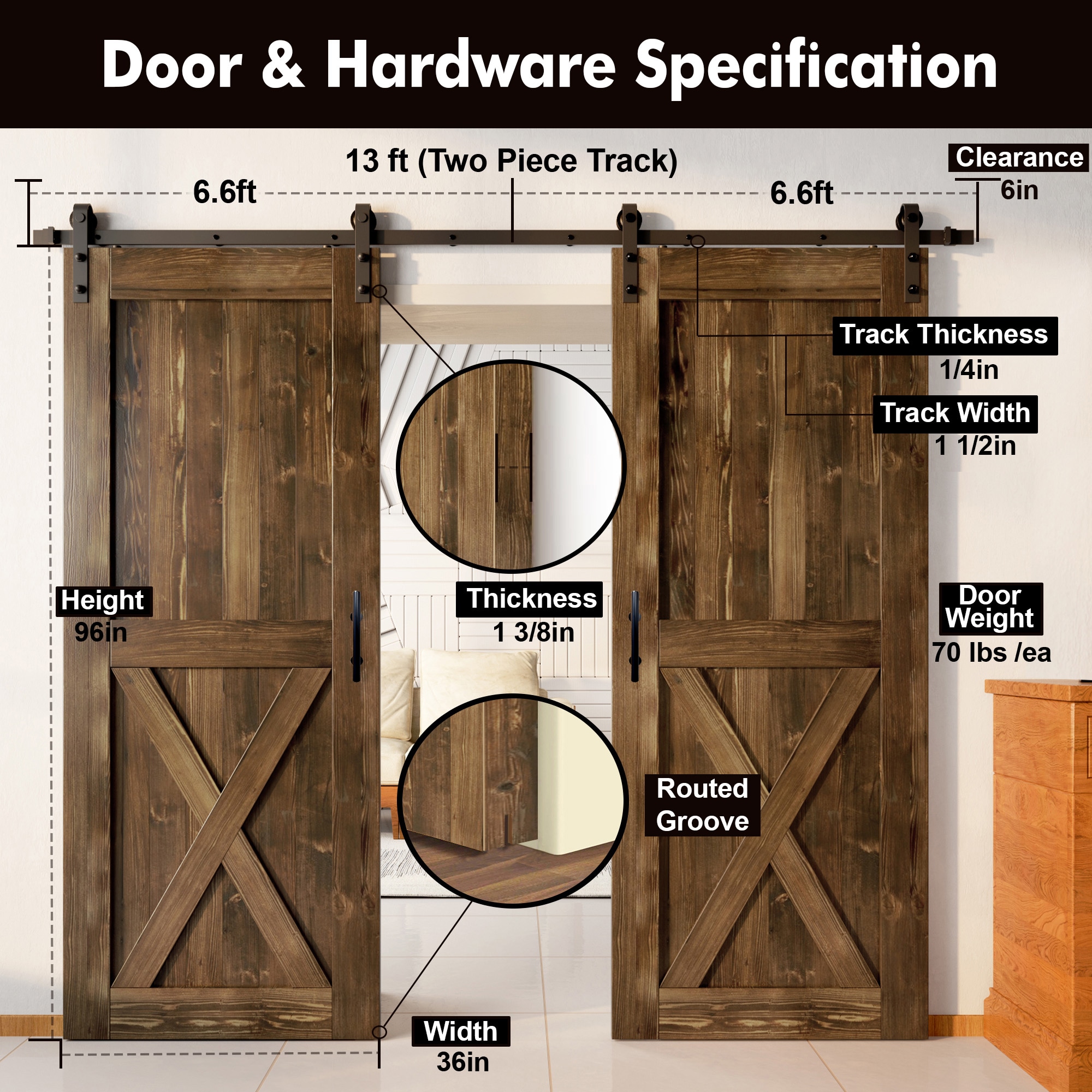 HOMACER YT2TGH156C-3696-X-WA Barn-Doors - View #7