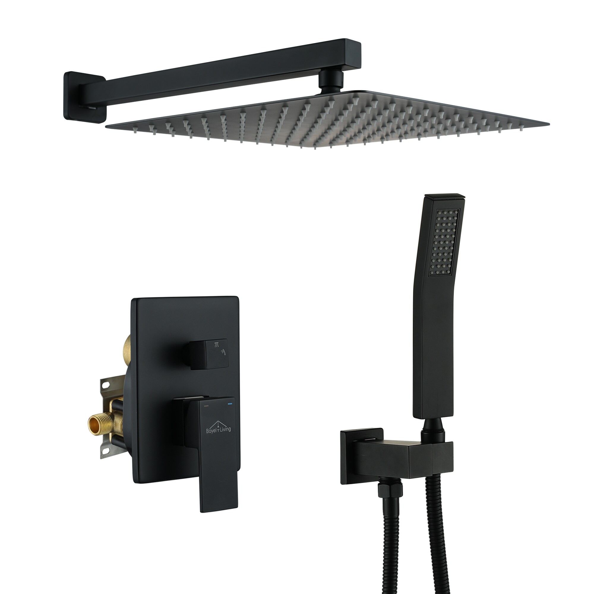Clihome CHMS-12MB-A3803 Matte Black 10-in Dual Head Built-In Shower Faucet System with 2-way Diverter ( Pressure-balanced Valve Included )