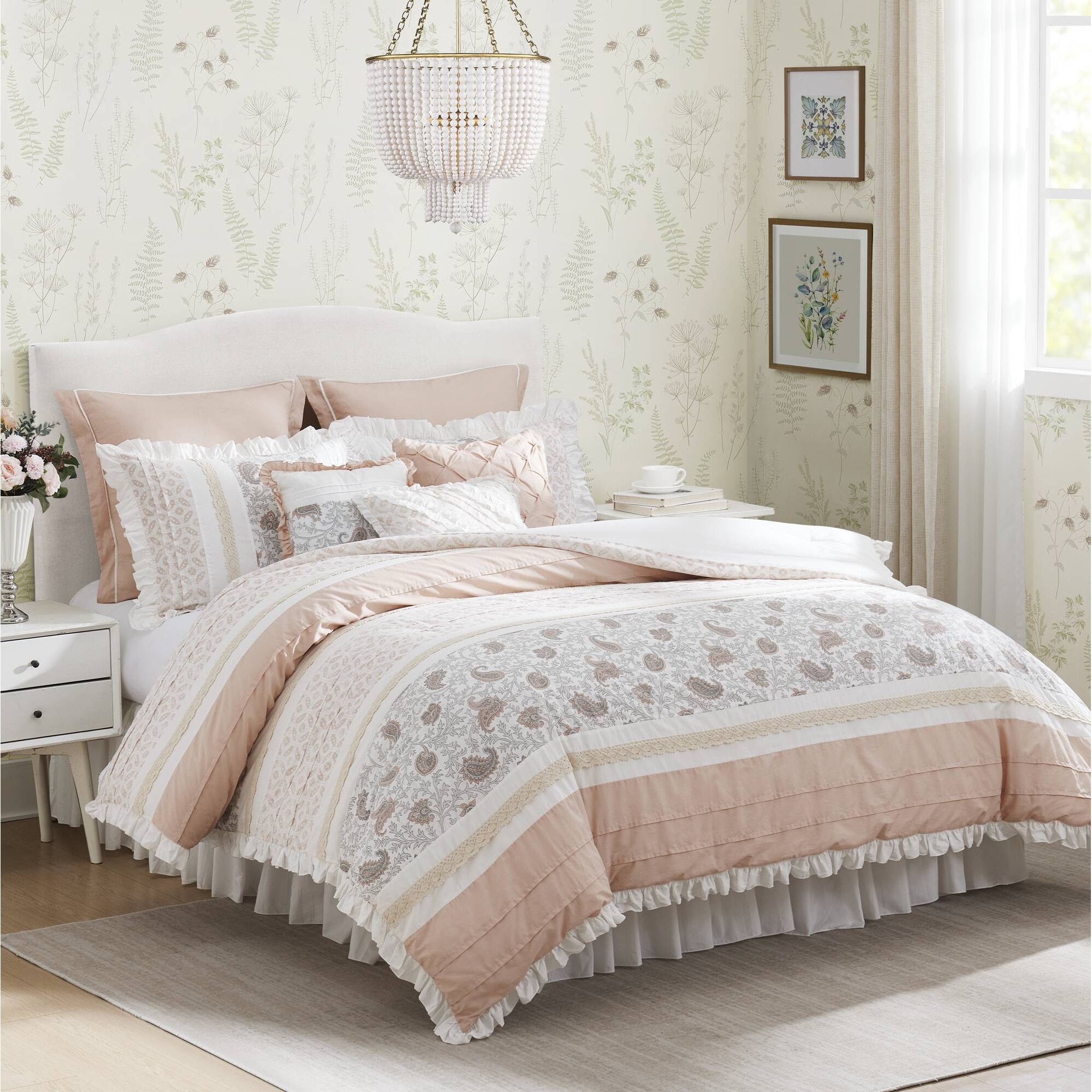 HyperDrop Cart Queen Blush Cotton Percale 9-Piece Comforter Set - Heavy-Duty Stitching for Master Suite