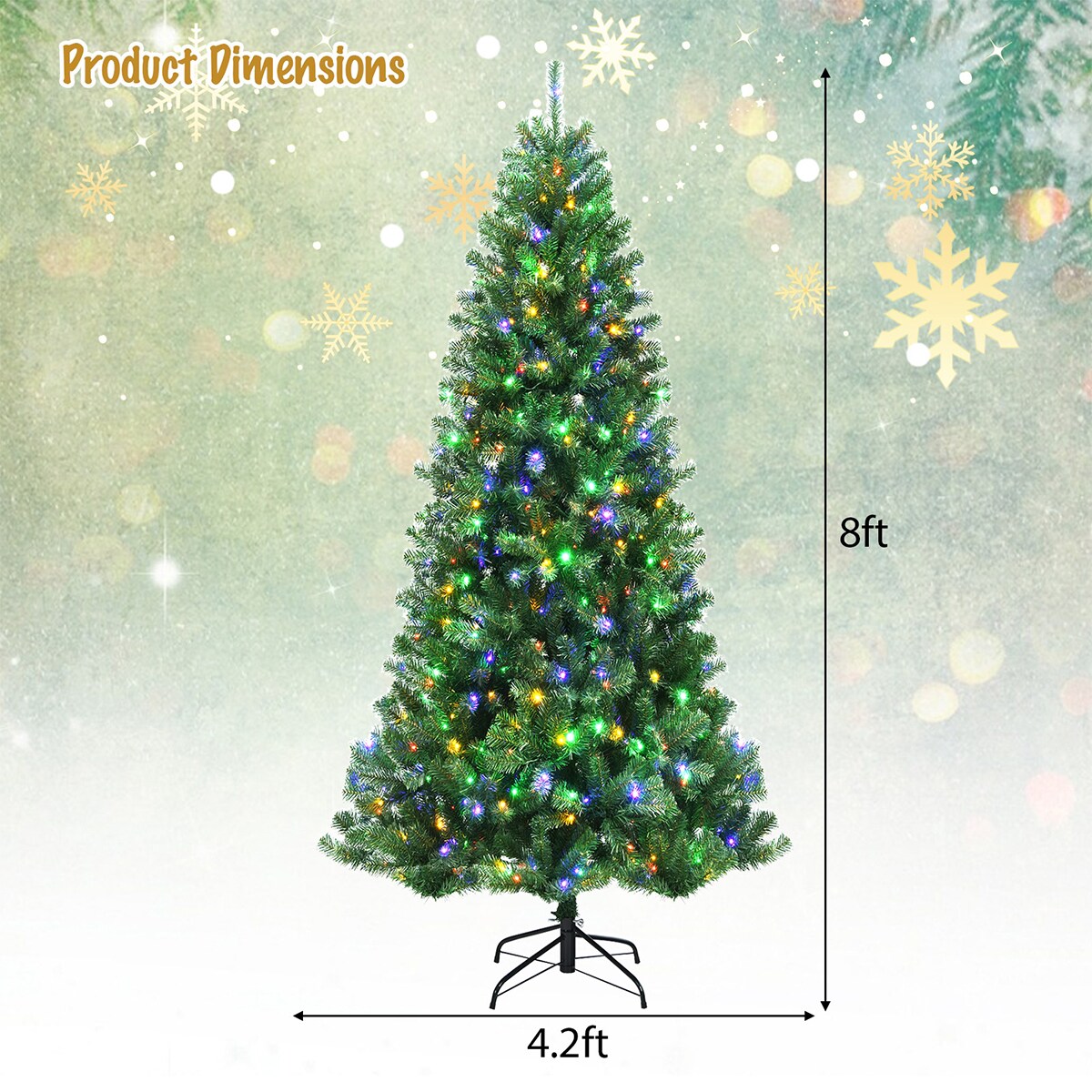 6/7/8 Feet Artificial Christmas Tree with Remote-controlled Color