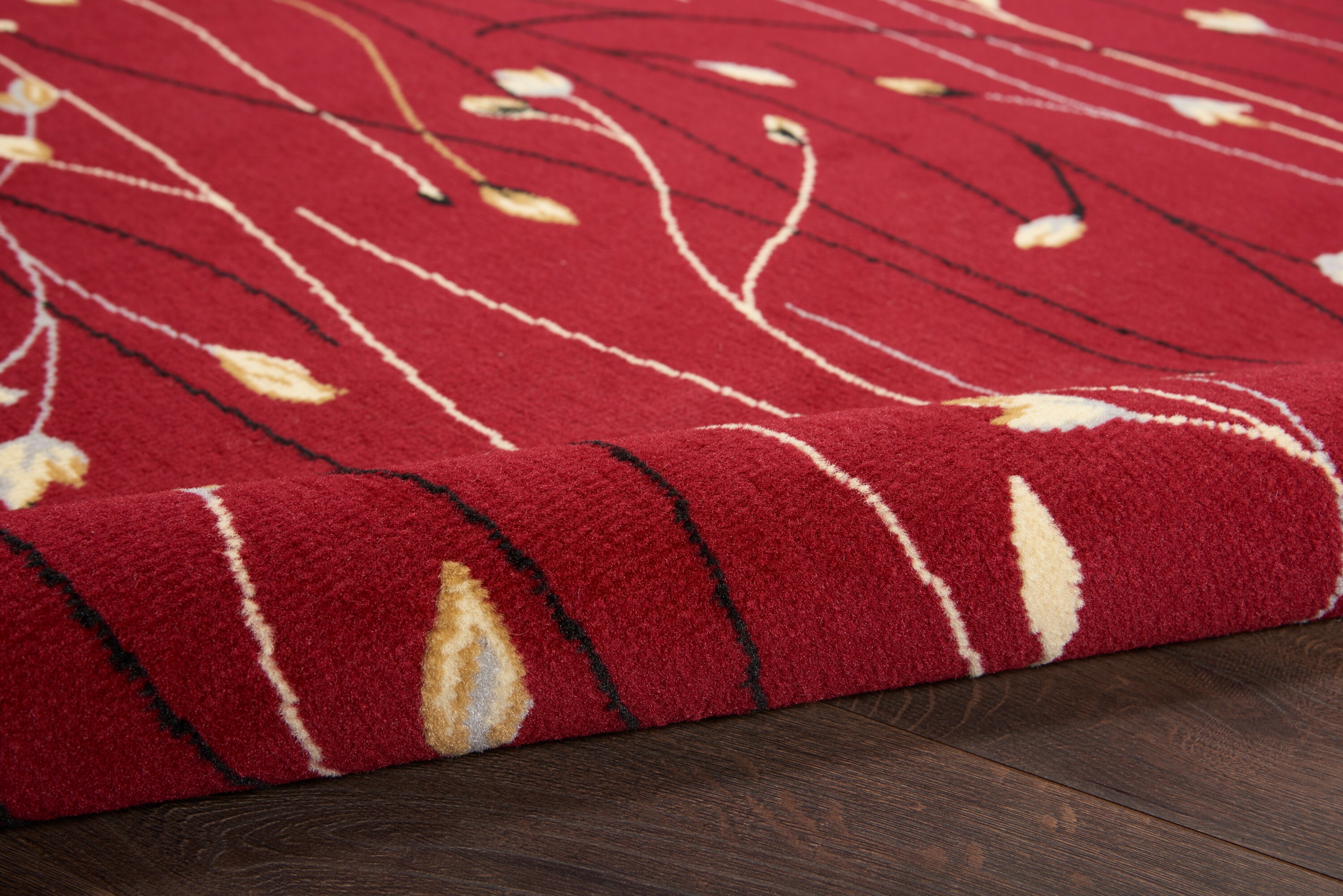 Floral Radiance Red and Grey 8' x 10' Synthetic Area Rug