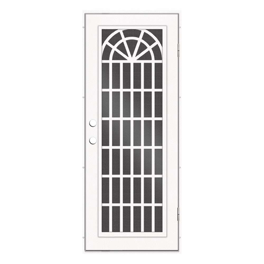 TITAN 3S2002DL1WTP9A Premium Aluminum Security Door 32-in x 80-in White Aluminum Surface mount Left-hand outswing Security Door with Black Screen and Double bore