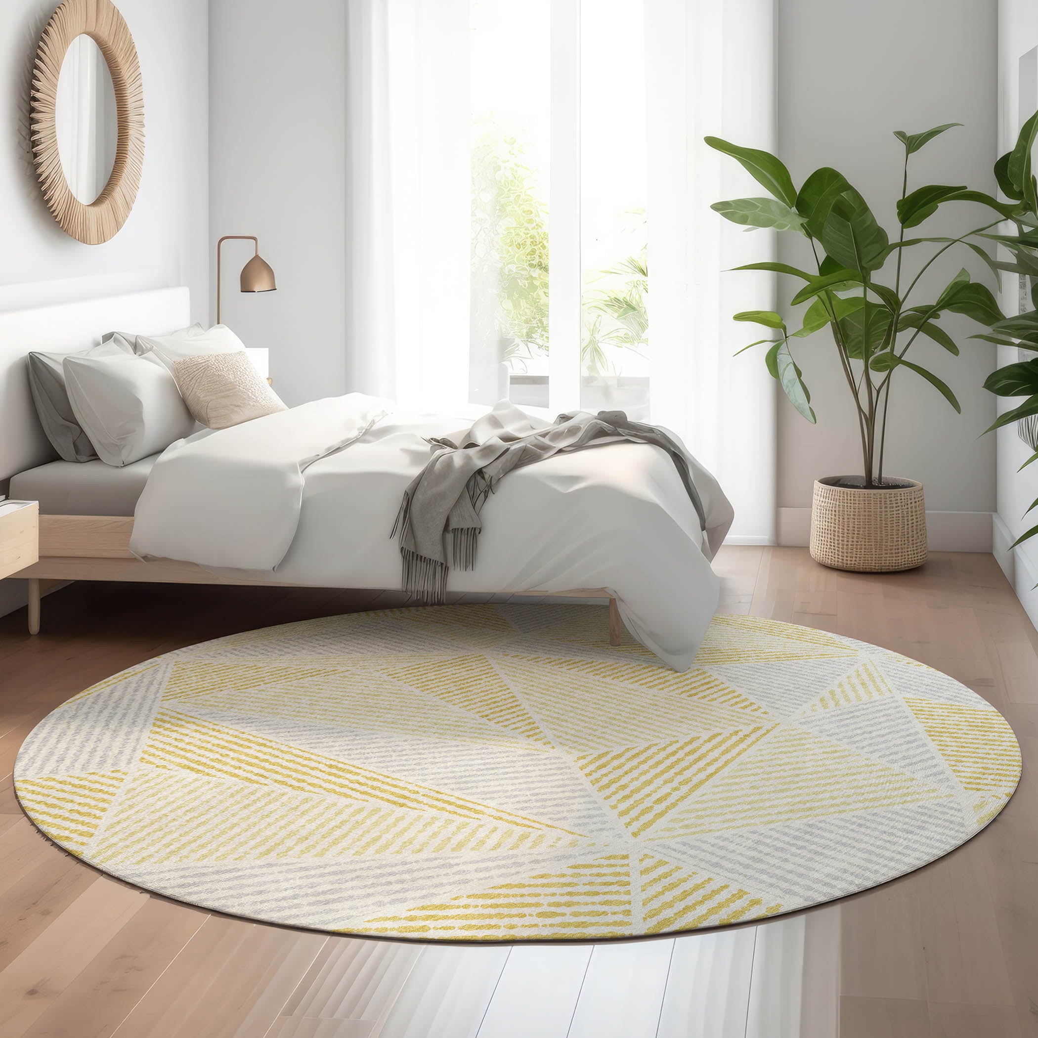 Addison Rugs AMF618GO8RO Mayfield AMF618GO 8 x 8 (ft) Loomed Polyester Gold Round Indoor Geometric Machine washable Area rug