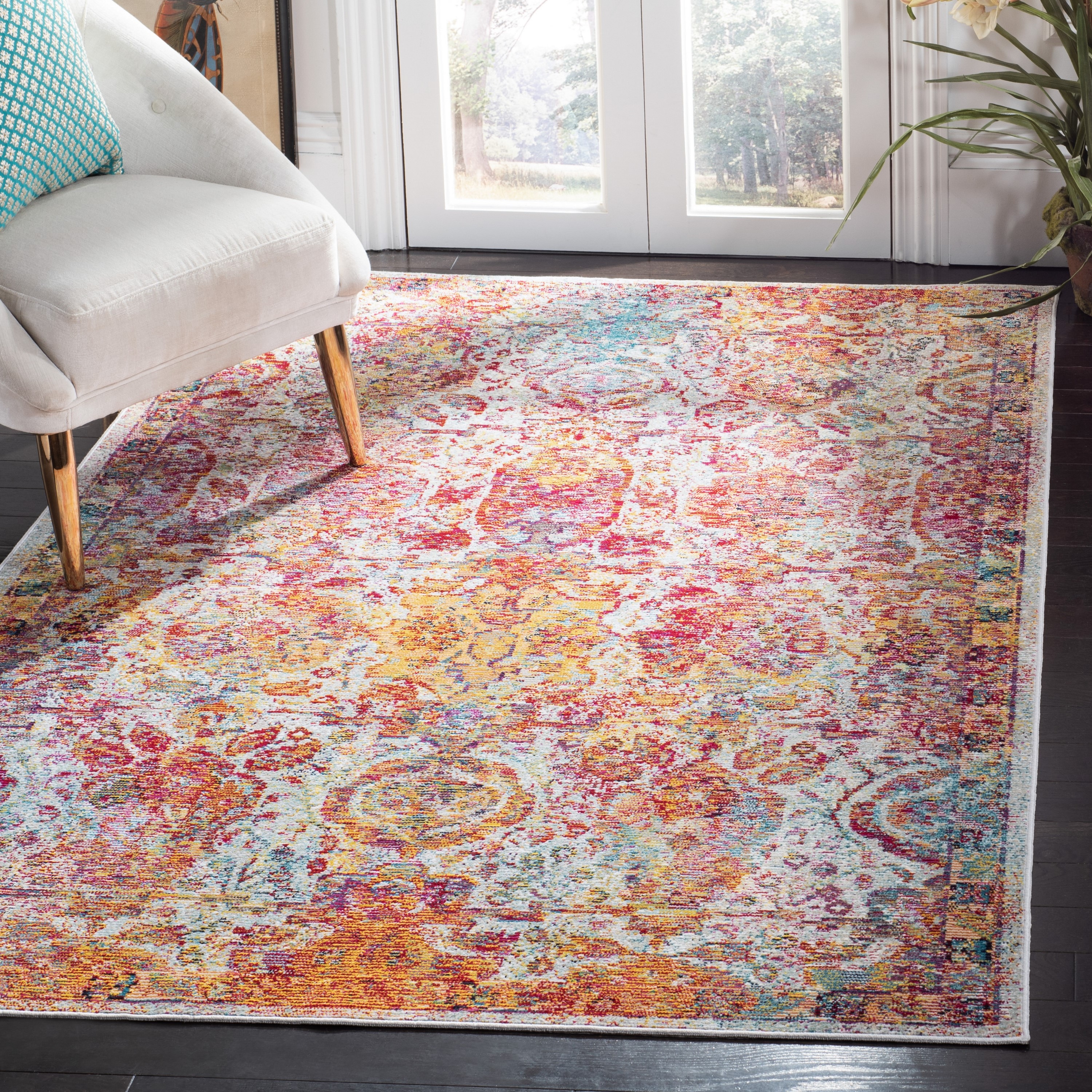 Safavieh CRS505A-9 Crystal Petra 9 x 12 (ft) Loomed Polypropylene Light Blue/Orange Rectangular Indoor Distressed/Overdyed Vintage Area rug