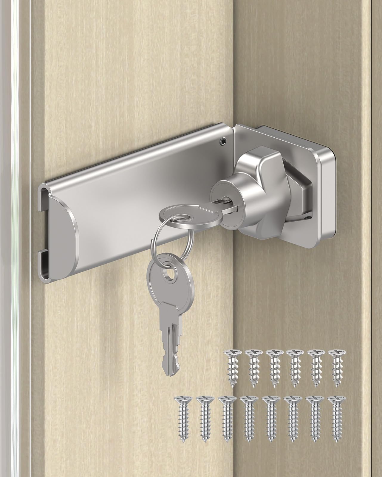 KHKFY 90 Degree Door Hasp Latch Lock Heavy Duty Stainless Steel Sliding Barn Door Lock for Gate Bedroom Fence Garden 3.3 Inch with Key #LKH0819H231