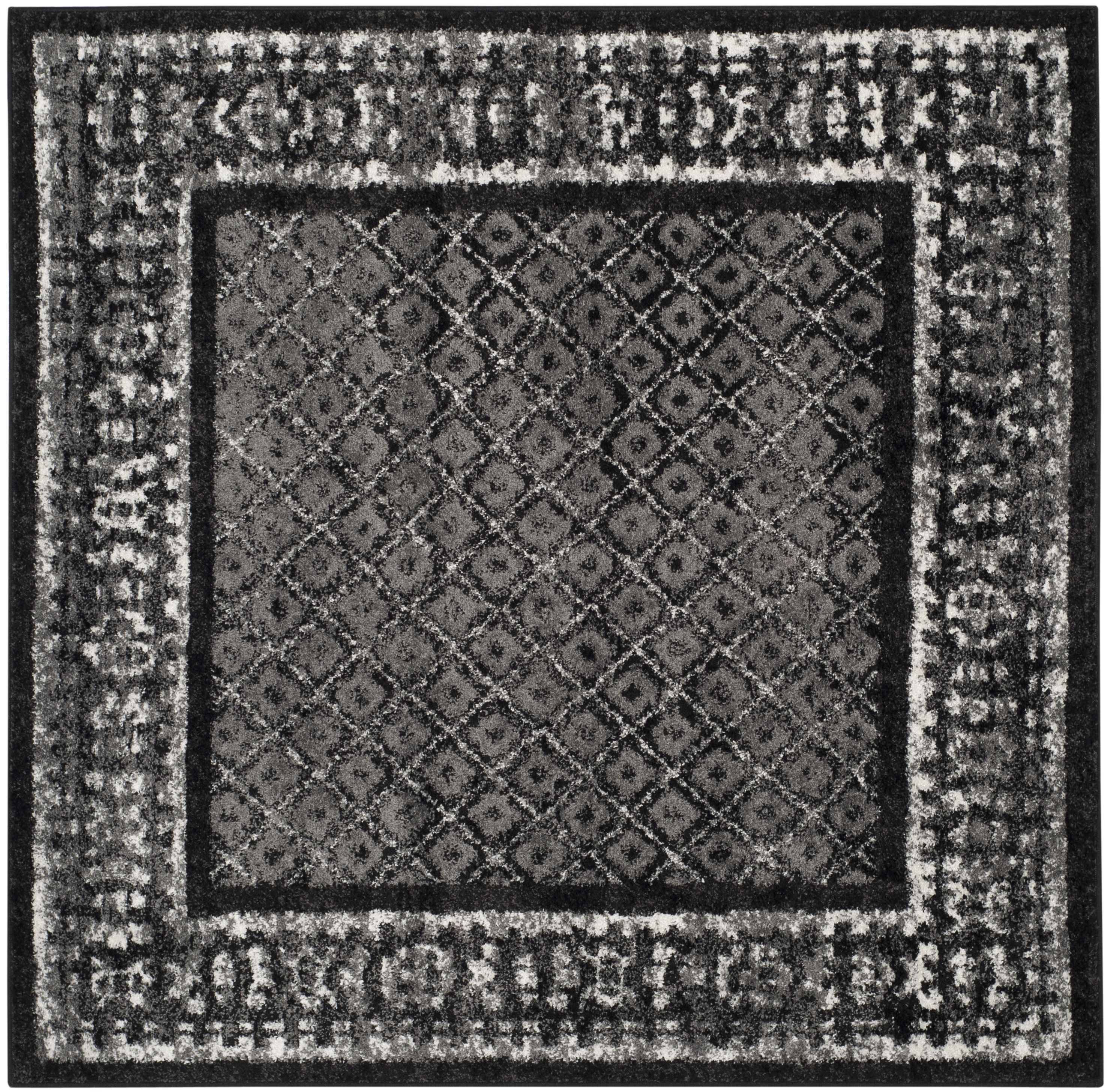 Ivory and Silver Synthetic Square Area Rug, 4' x 4'