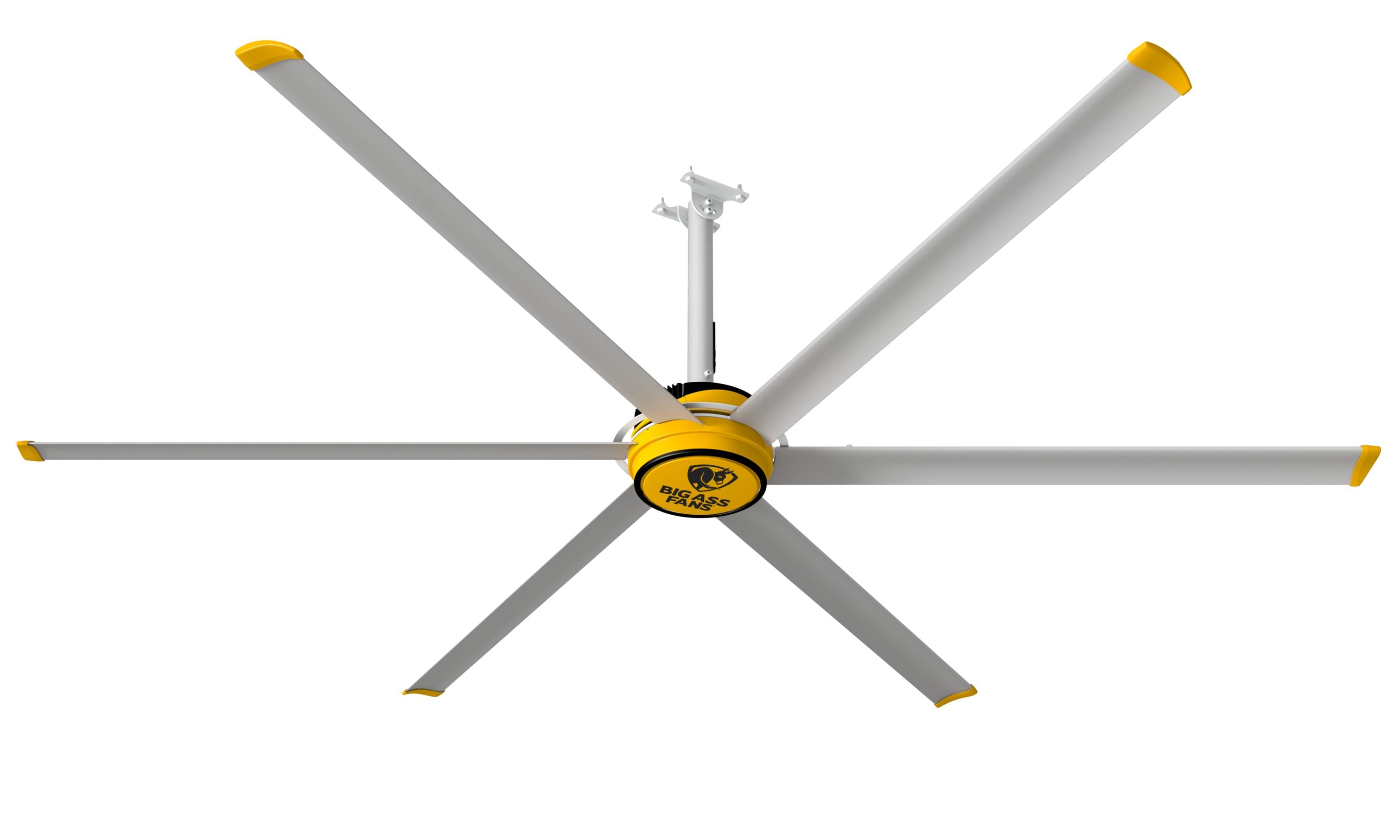 Big Ass Fans E Series 120-in Silver and yellow with Grey Blades Ceiling Fan Without Light and Wall Control Included 6 -Blade