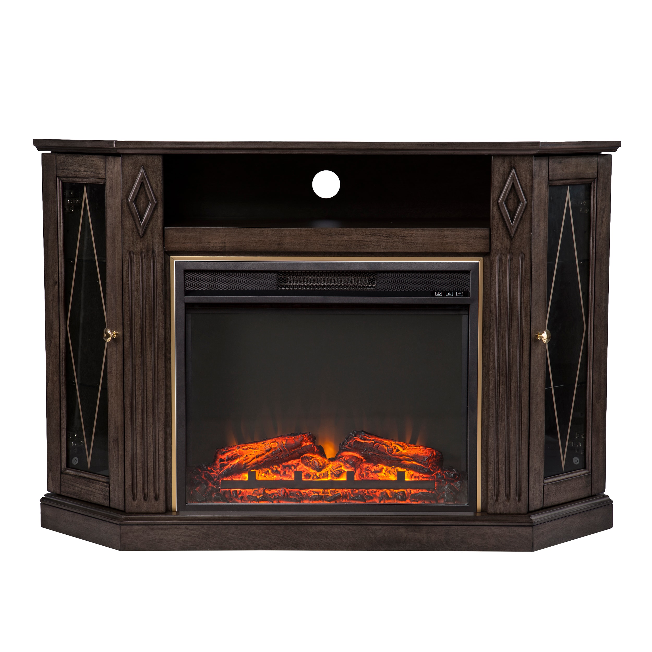 Southern Enterprises FP1137556 47.25-Inches W Brown with gold Free standing Fan-forced Corner or flat wall Electric Fireplace with Remote Control Included