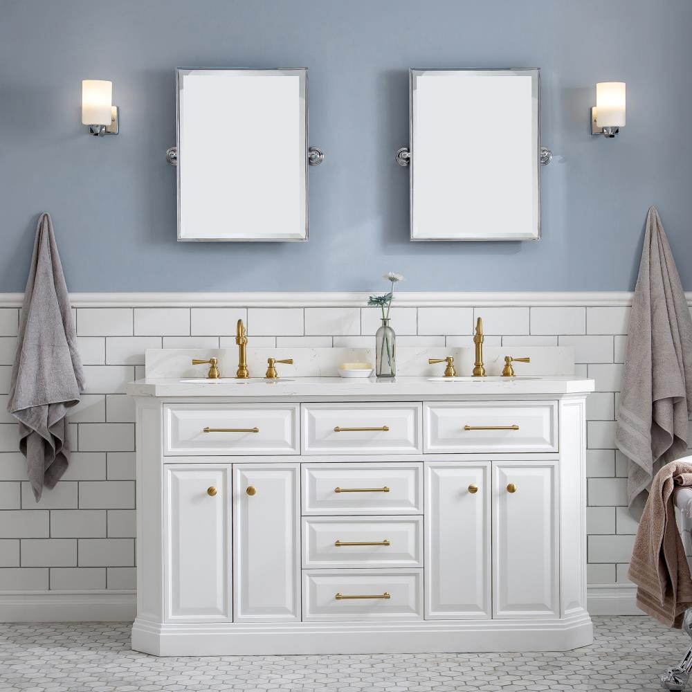 Forclover Solid Wood Bathroom Vanity 60-in Navy Blue Undermount Double Sink  Floating Bathroom Vanity with White Quartz Top in the Bathroom Vanities  with Tops department at