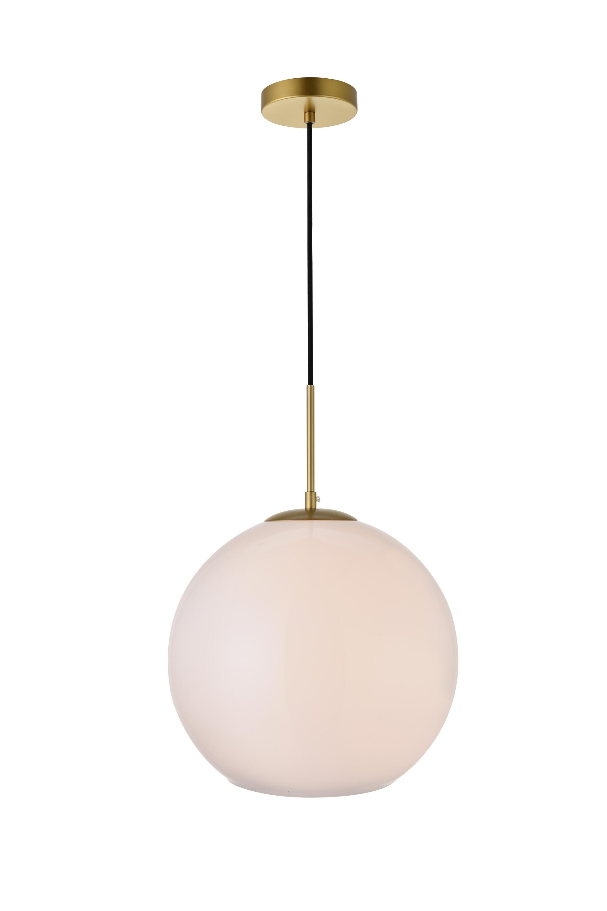 Elegant Decor HFDL6651BR Home Furnishing 1 -Light Brass Mid-century Frosted glass Globe Small Hanging Pendant light
