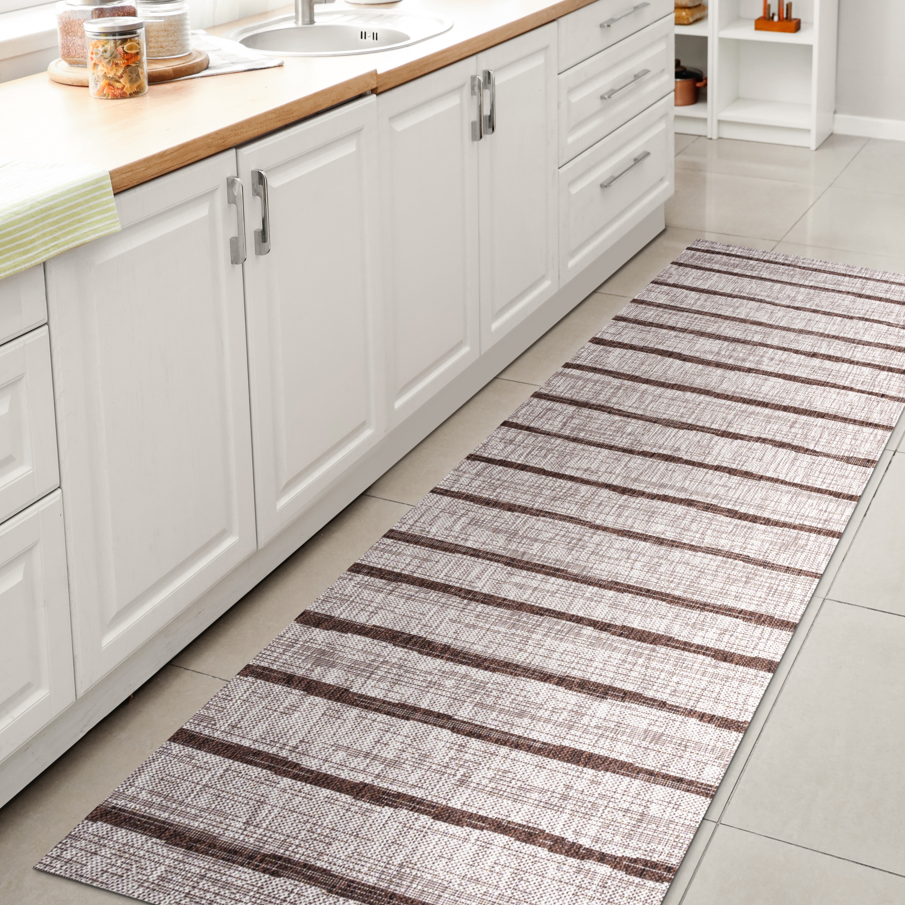 JONATHAN  Y SMB125A-28 Santa Monica Colonia Berber 2 x 8 (ft) Loomed Polypropylene Beige/Brown Rectangular Indoor/Outdoor Stripe Bohemian/Eclectic Runner rug